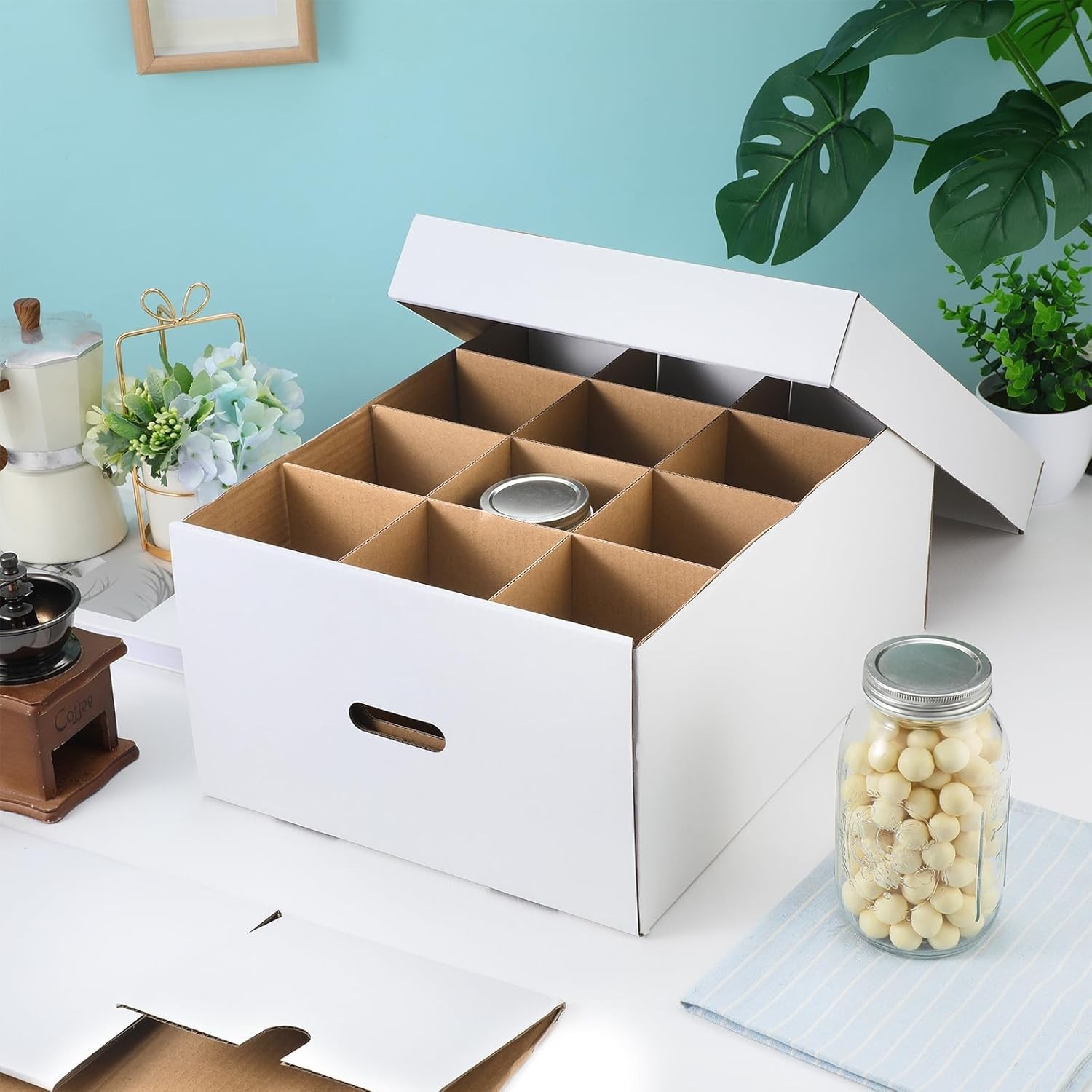 6 Pieces Mason Jar Storage Boxes 32 oz Canning Boxes W/ Handles & Dividers