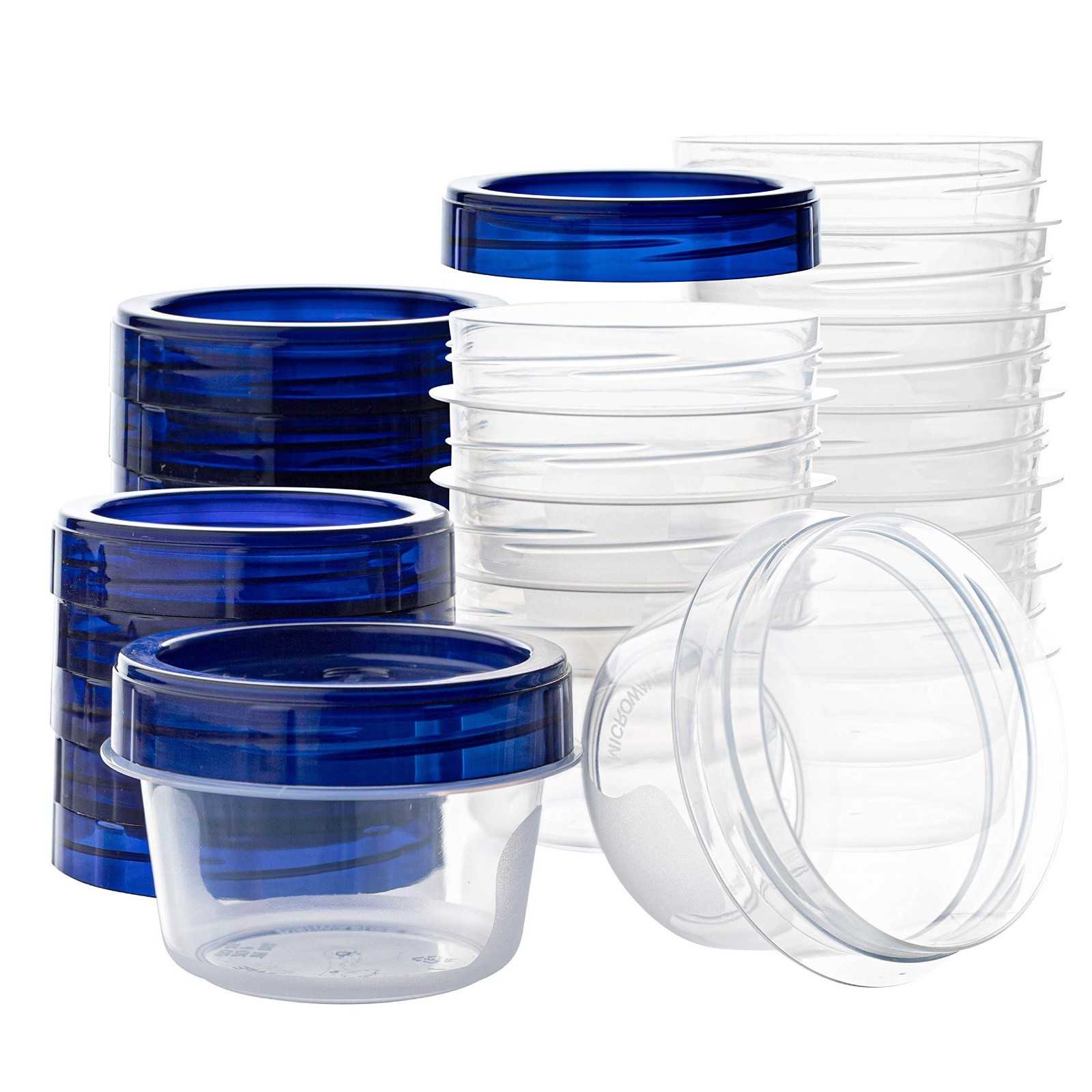 4 oz Twist Top Deli Containers – 12 Pack, Clear Bottom, Blue Lids, Reusable, Sta