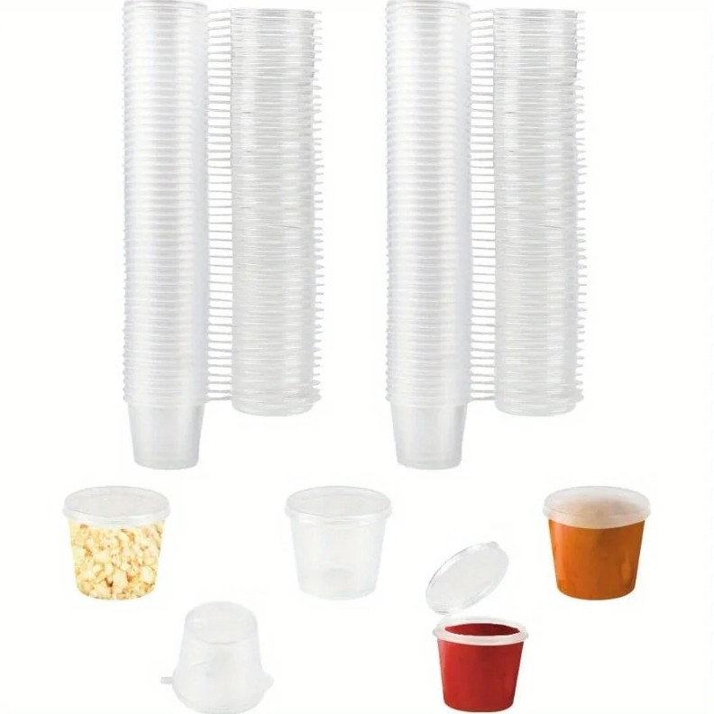 50pcs Clear Plastic Sauce Cups w Lids 25ML Disposable Food Containers