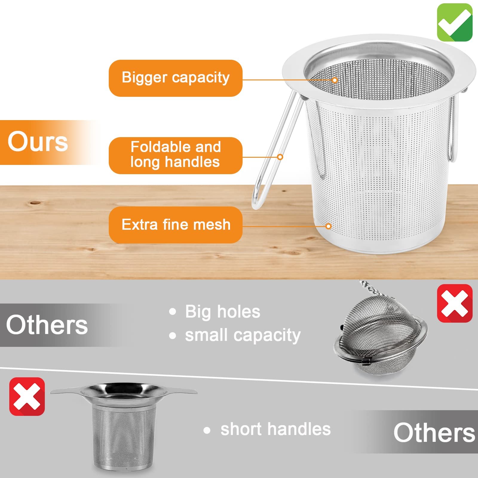 2Pack Tea Strainer, Stainless Steel Infuser 2 Count (Pack of 1), Silver