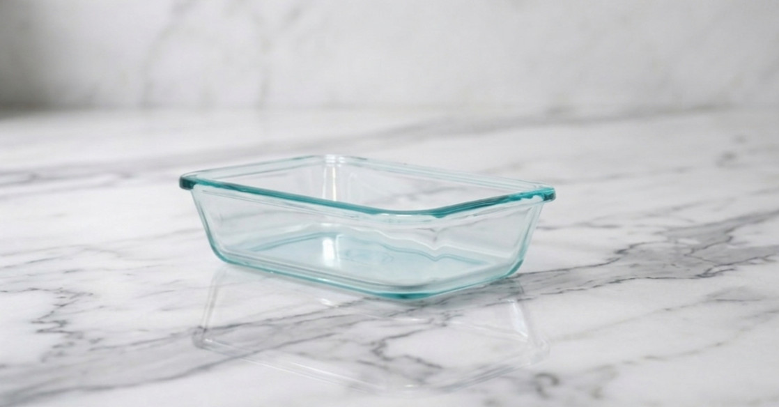 Pyrex Glass Container Model #8602, 5” W x 6” D x 1.5” H