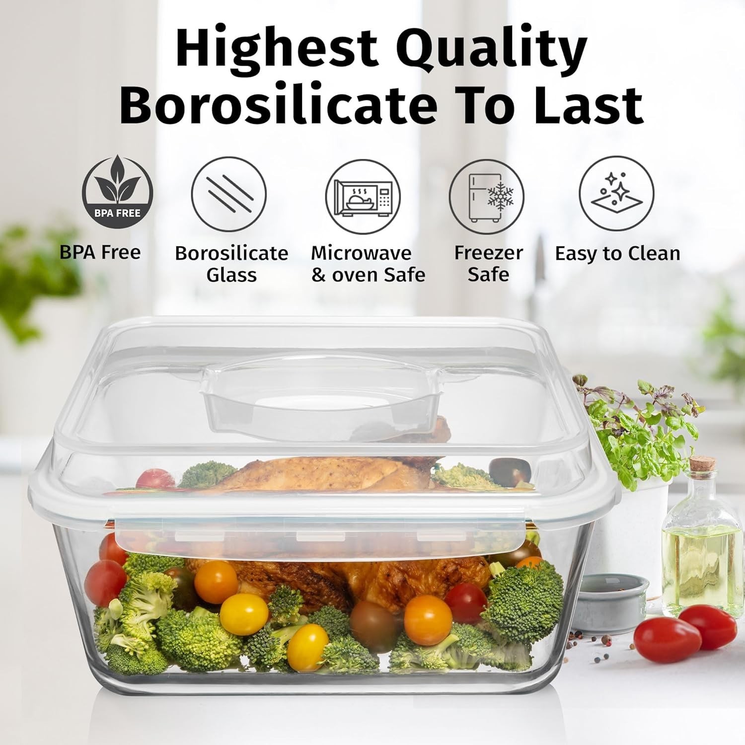 6500 ML / 220 oz / 28 Cup LARGE Glass Food Storage Container with Airtight Lo…