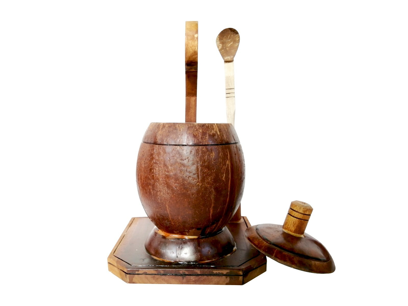 Coconut Shell SALT CONTAINER & Coconut Shell Spoon Organic Handmade Natural