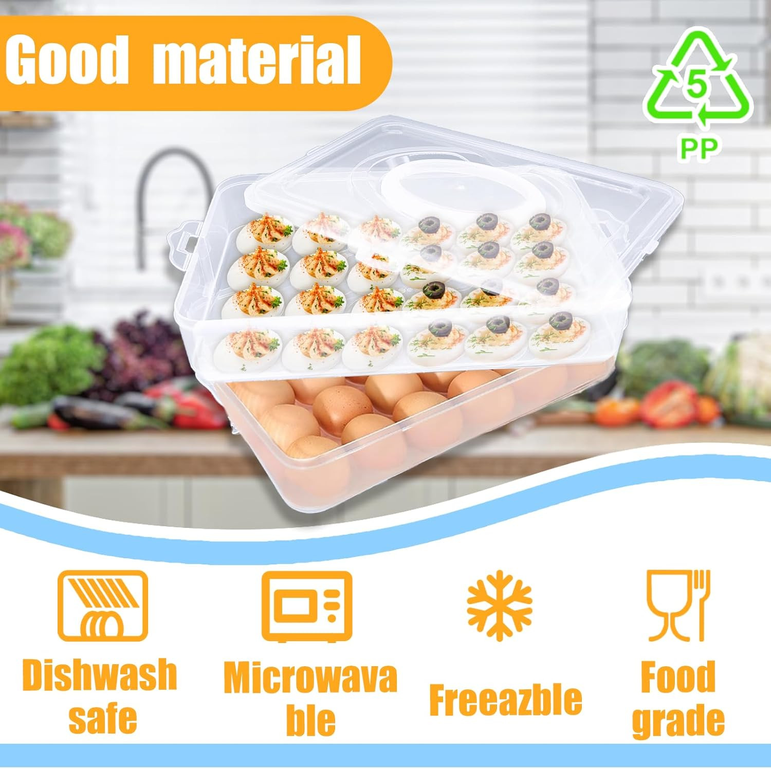 2-Layer Deviled Egg Carrier with Lid,Deviled Egg Trays with Handle,Stack Portabl