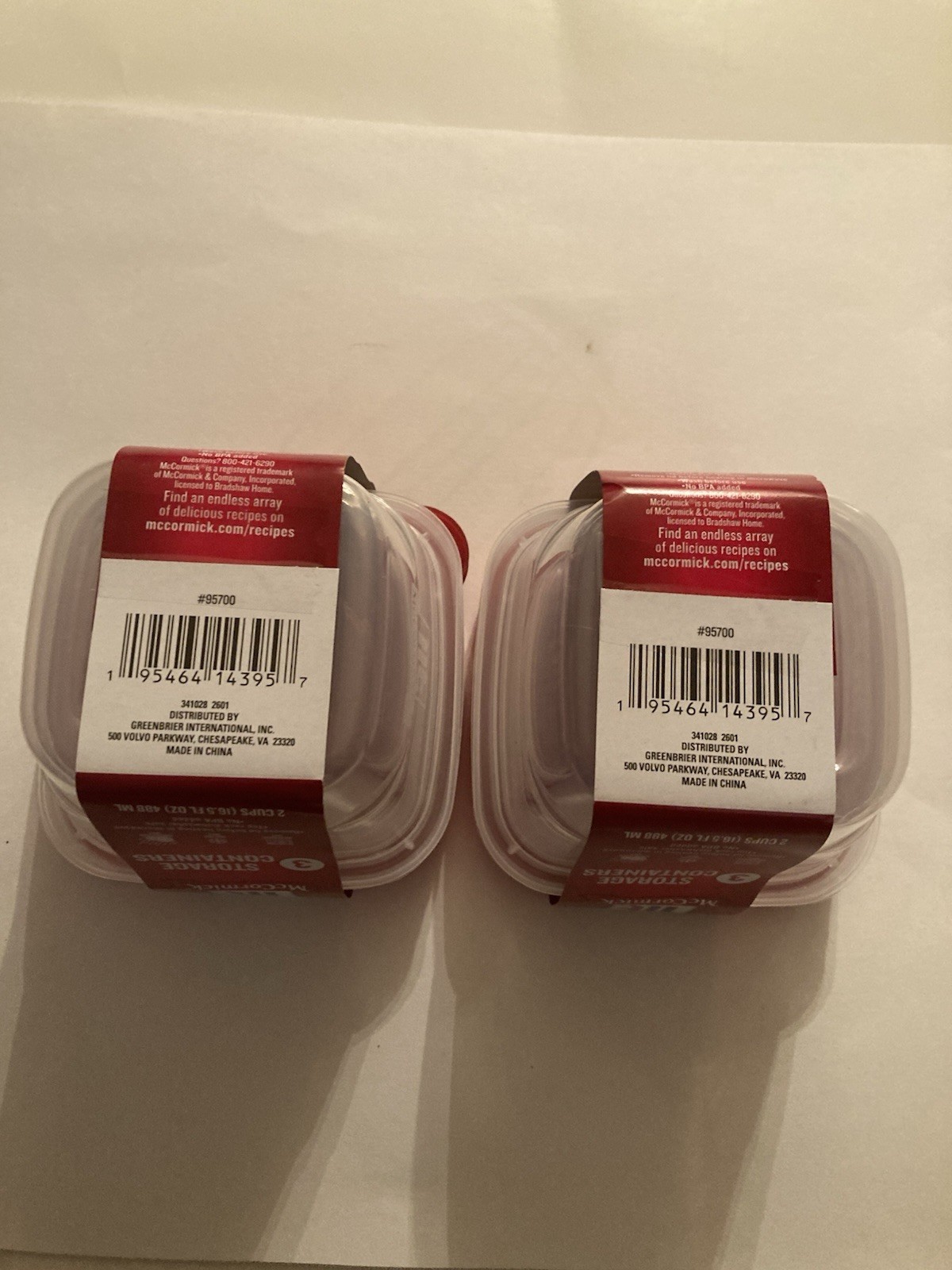 2 sets of 3 McCormick storage containers 2 cups each 16.5 fl oz total 6
