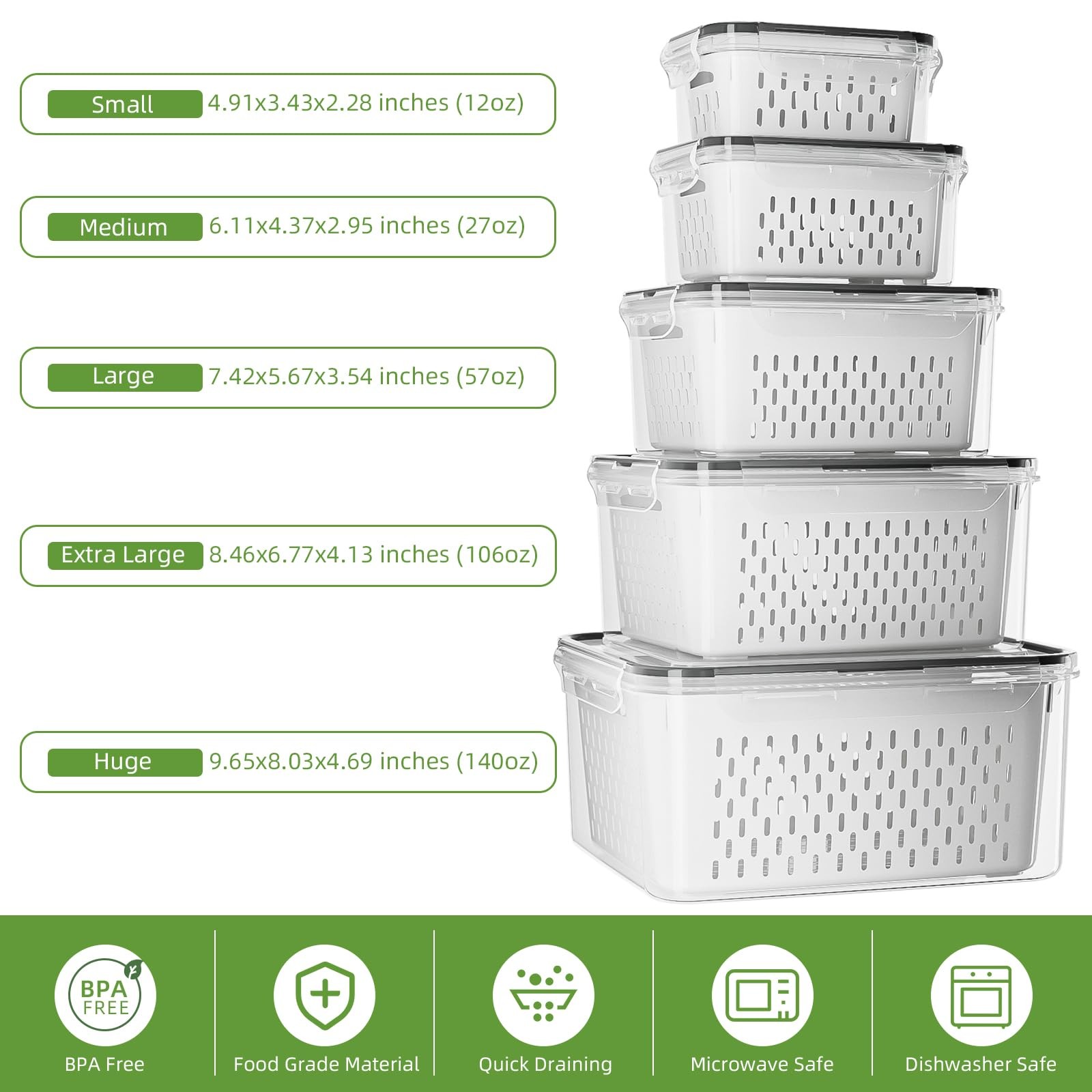 KEMETHY 5 Pack Fruit Storage Containers for Fridge with Removable Colanders …