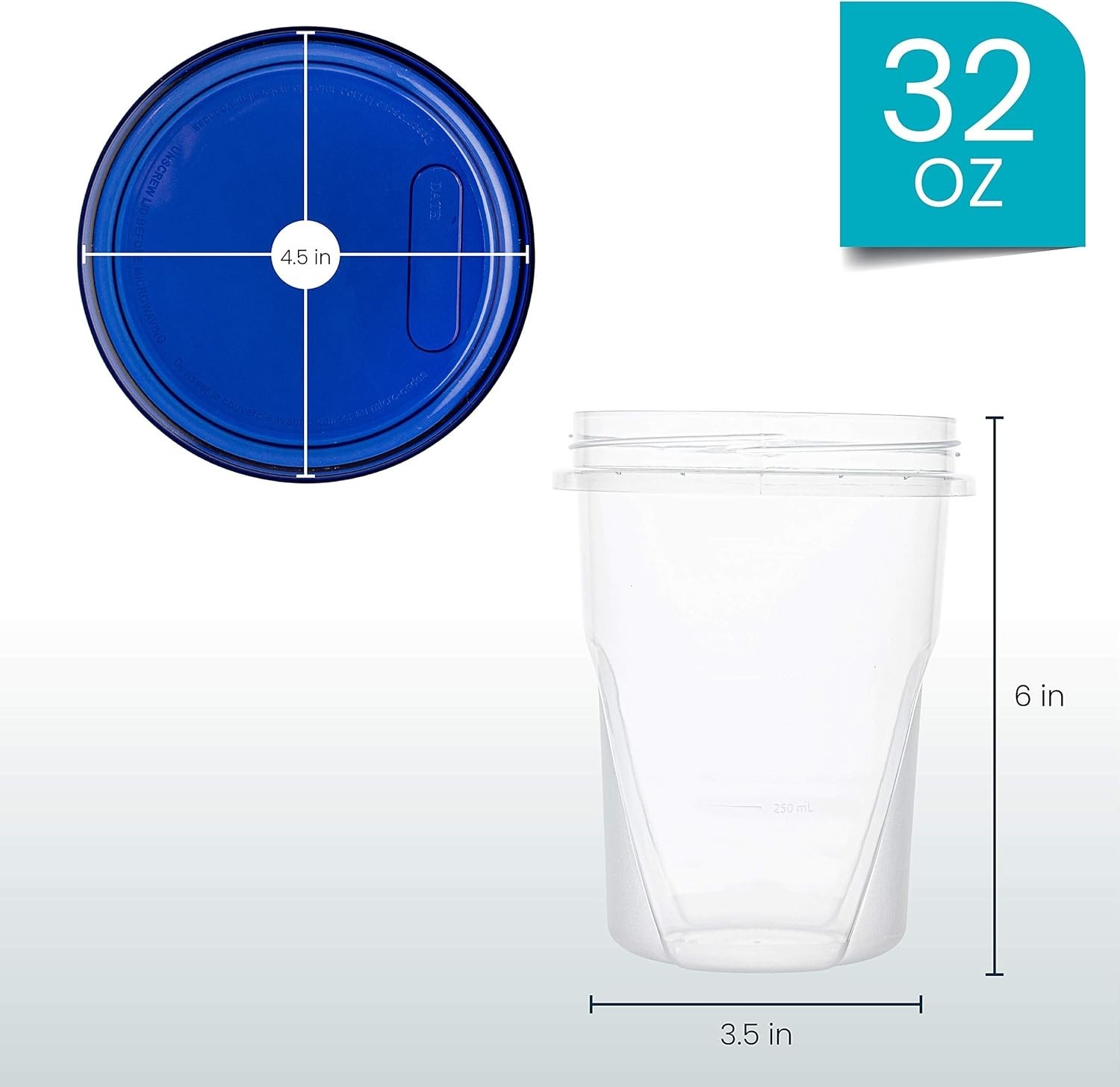 32 oz 72 Pack Twist Top Deli Containers Clear bottom W/ blue Top Twist on Lids
