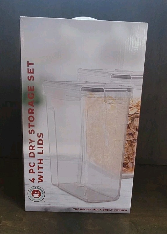 Chef’s Counter 4 Piece Dry Food Storage Airtight Containers Set w/ Lids *NEW*