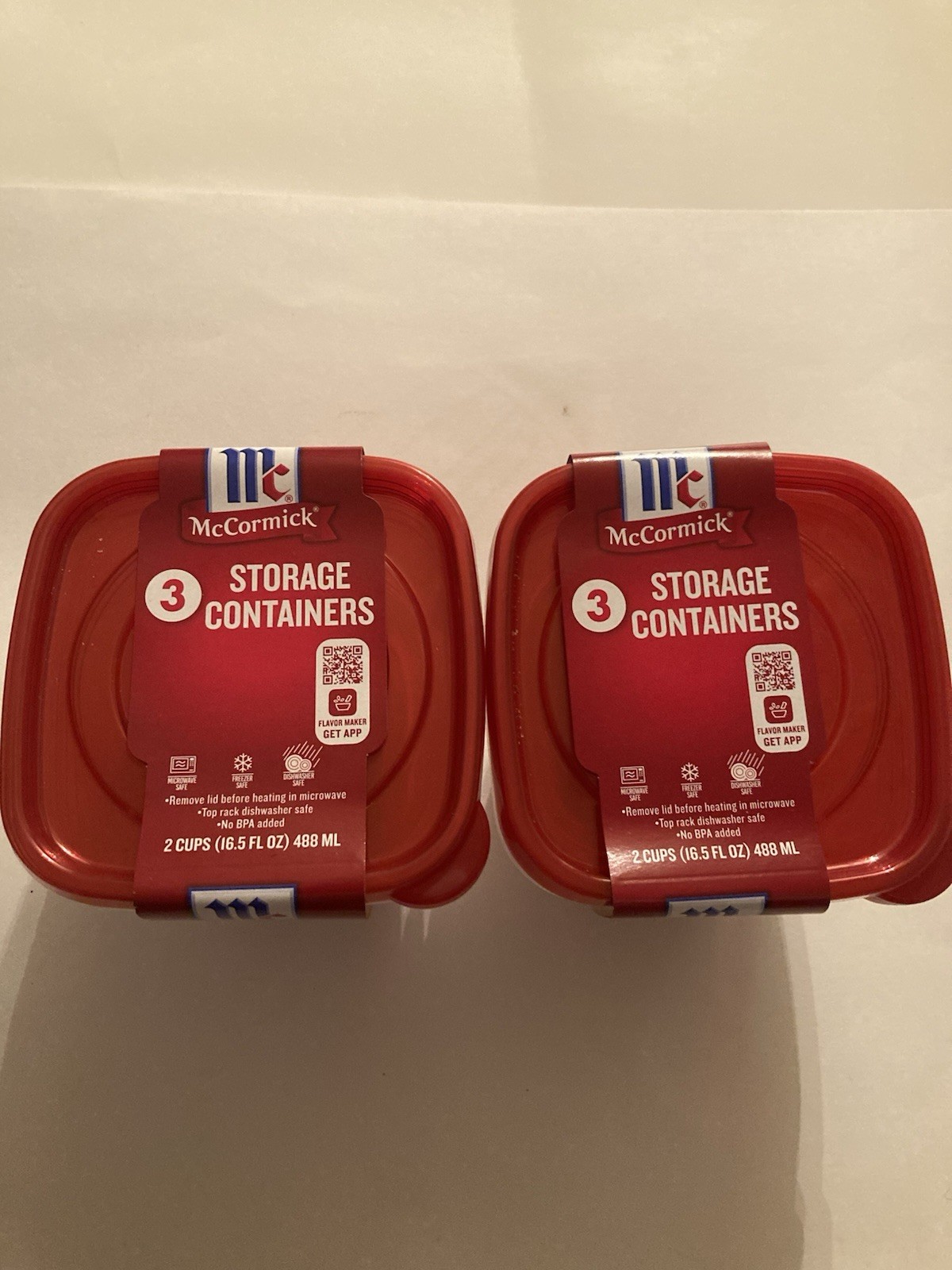 2 sets of 3 McCormick storage containers 2 cups each 16.5 fl oz total 6