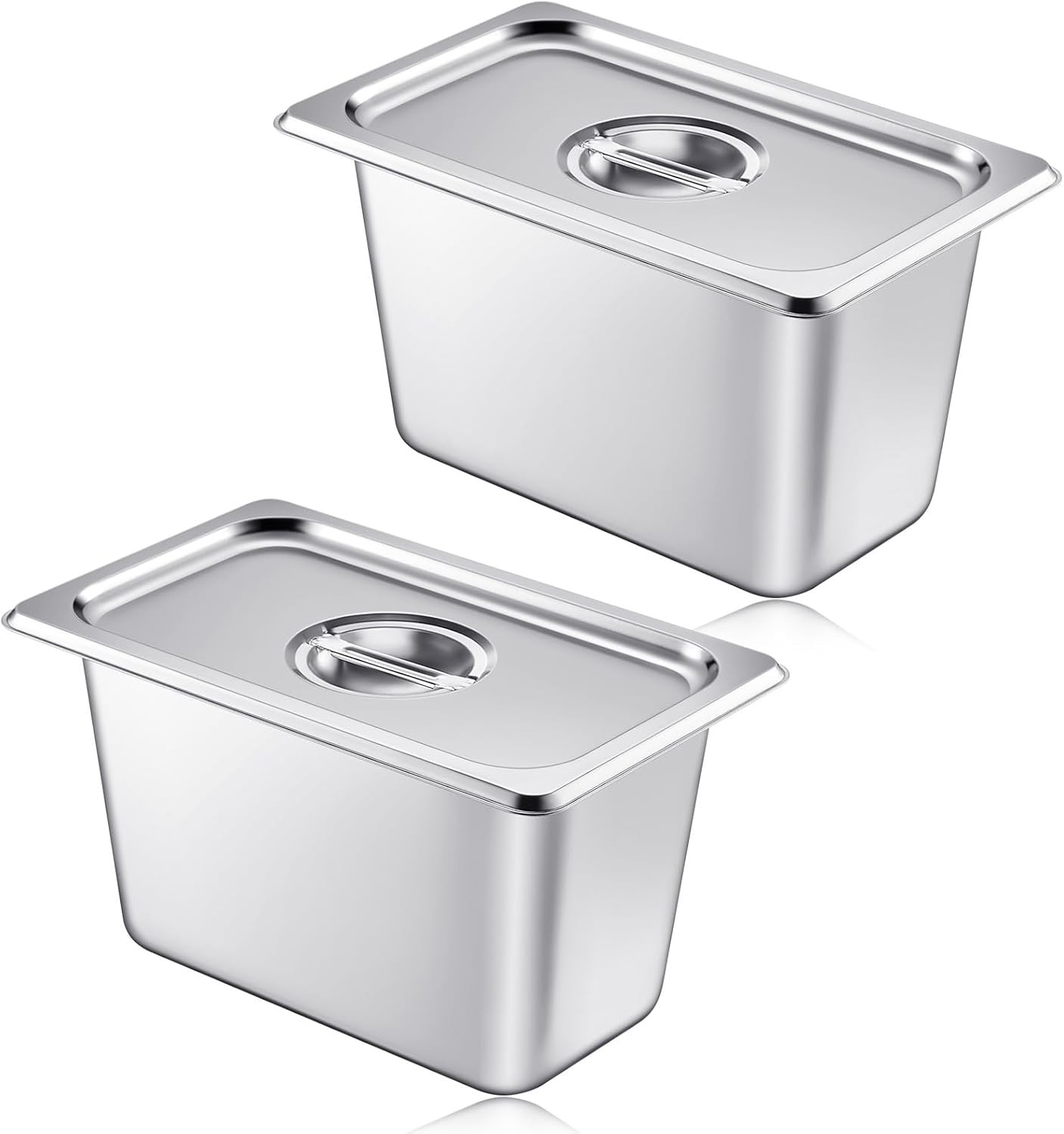 2 Pack Stainless Steam Hotel Pan with Lid, 1/4 Size x 6 Inch Deep, Reusable A…