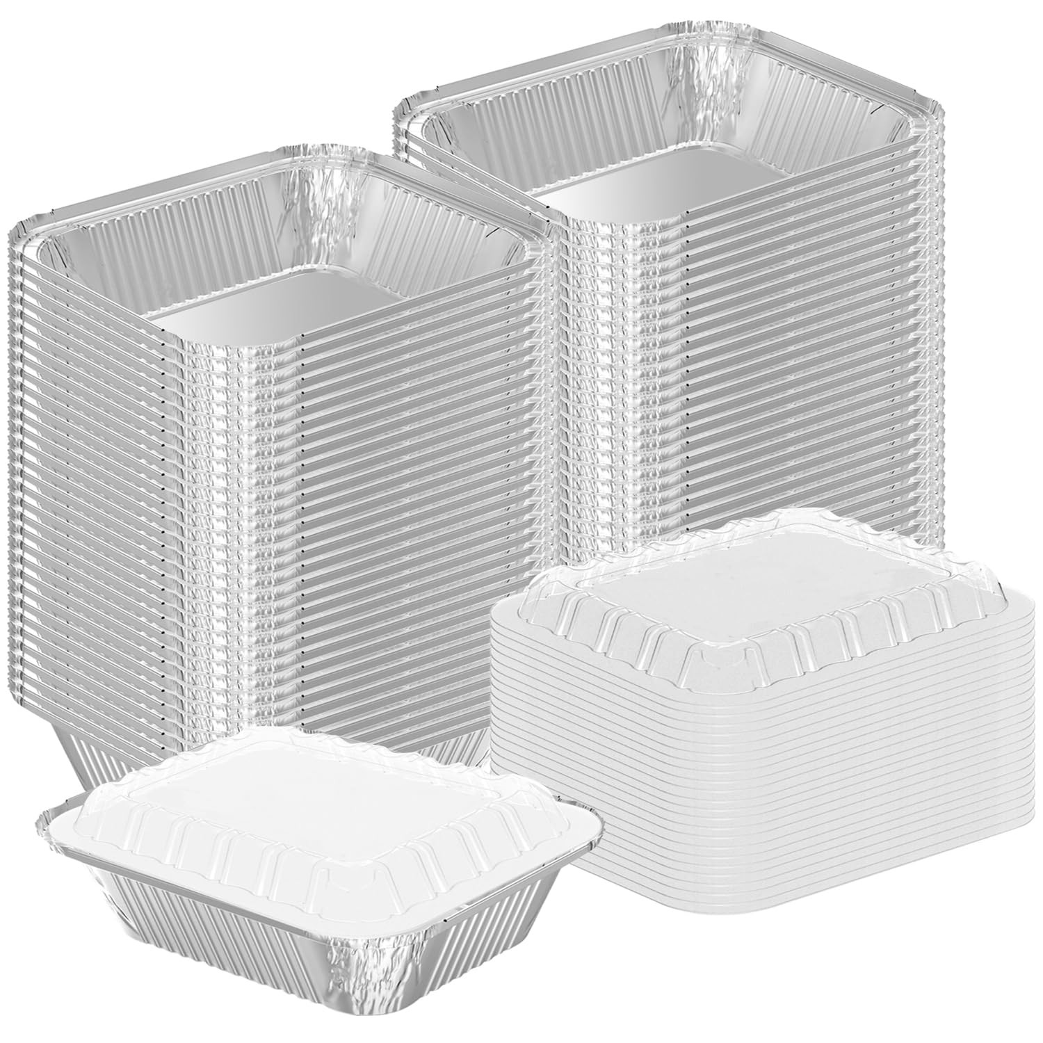 50 Pack 8.3×6.2 Inch Disposable Aluminum Foil Pans with Lids