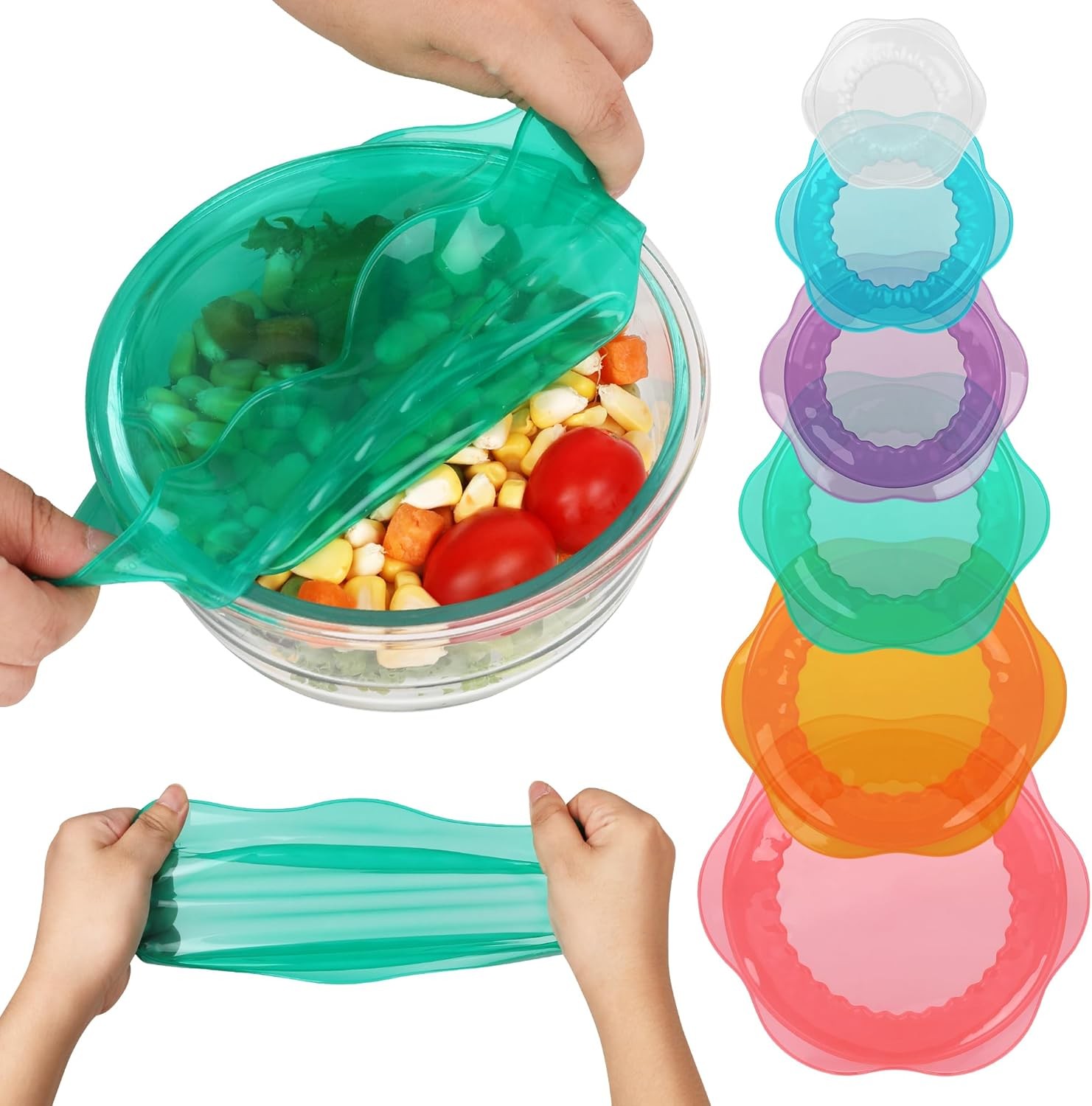 6 Pcs Silicone Stretch Lids Reusable Food Storage Covers Airtight Bowl Container