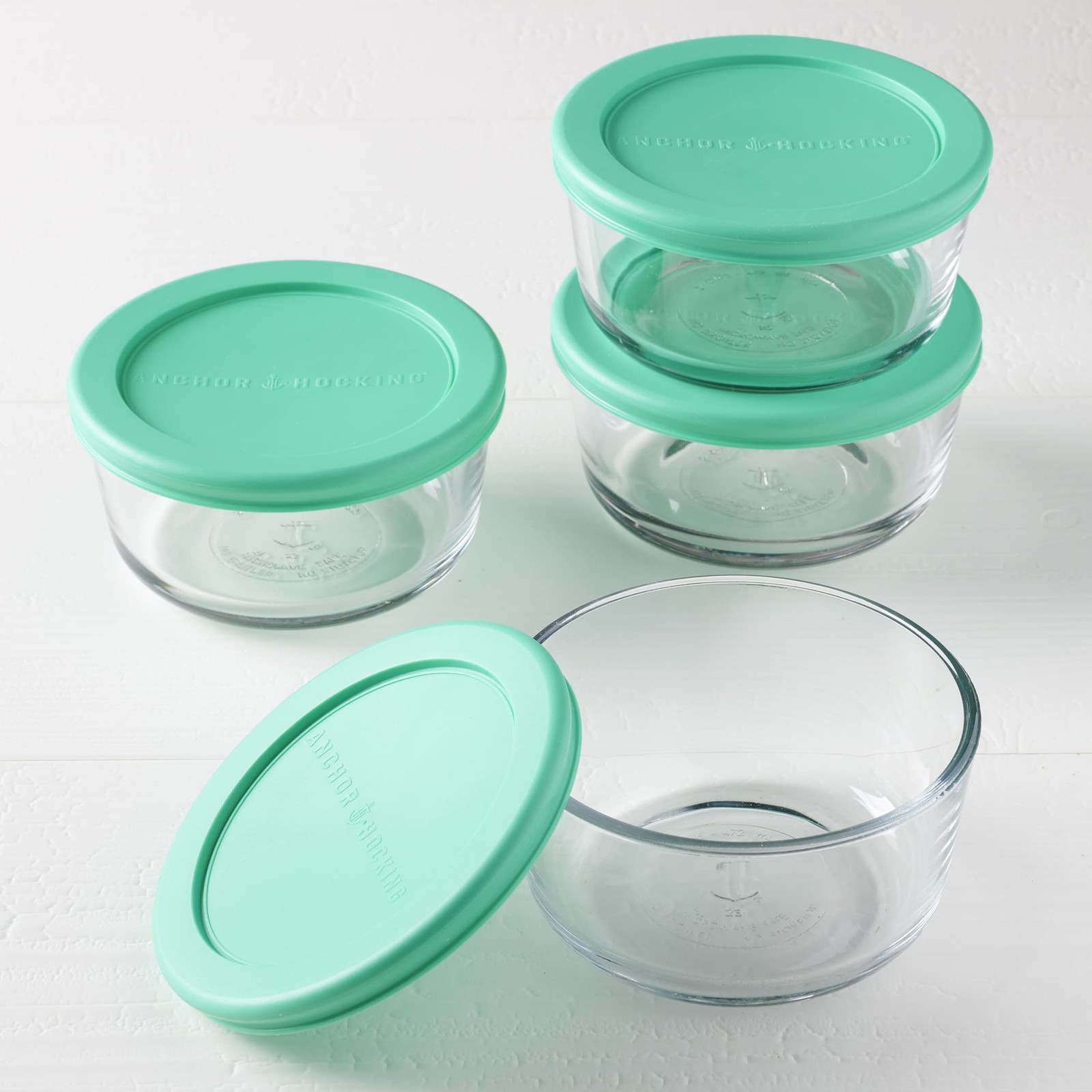 Anchor Hocking 2 Cup Glass Storage Containers with Lids, 2 Cup, Mixed Blue