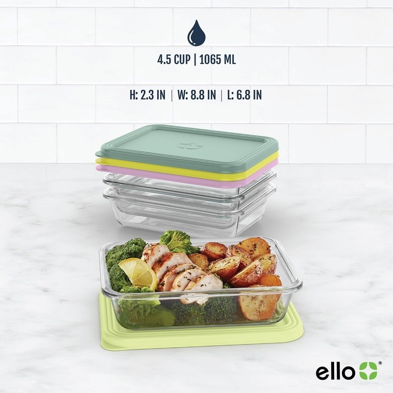 8 Piece Meal Prep Glass Containers Leak Resistant Lids Stackable Dishwasher Safe