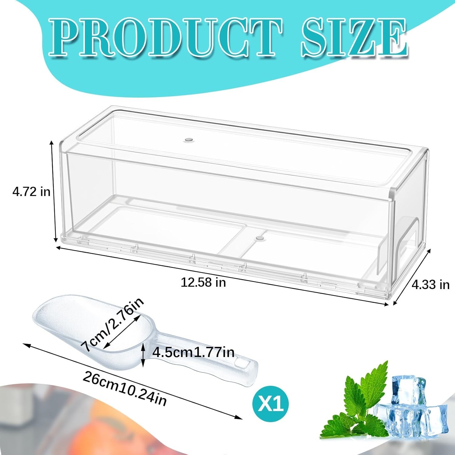 Stackable Ice Storage Bin Freezer W/ Scoop Clear Pull-Out Ice Bucket Plastic