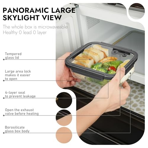 10-Pack Glass Food Storage Containers with Tempered Lids – Borosilicate, Gray