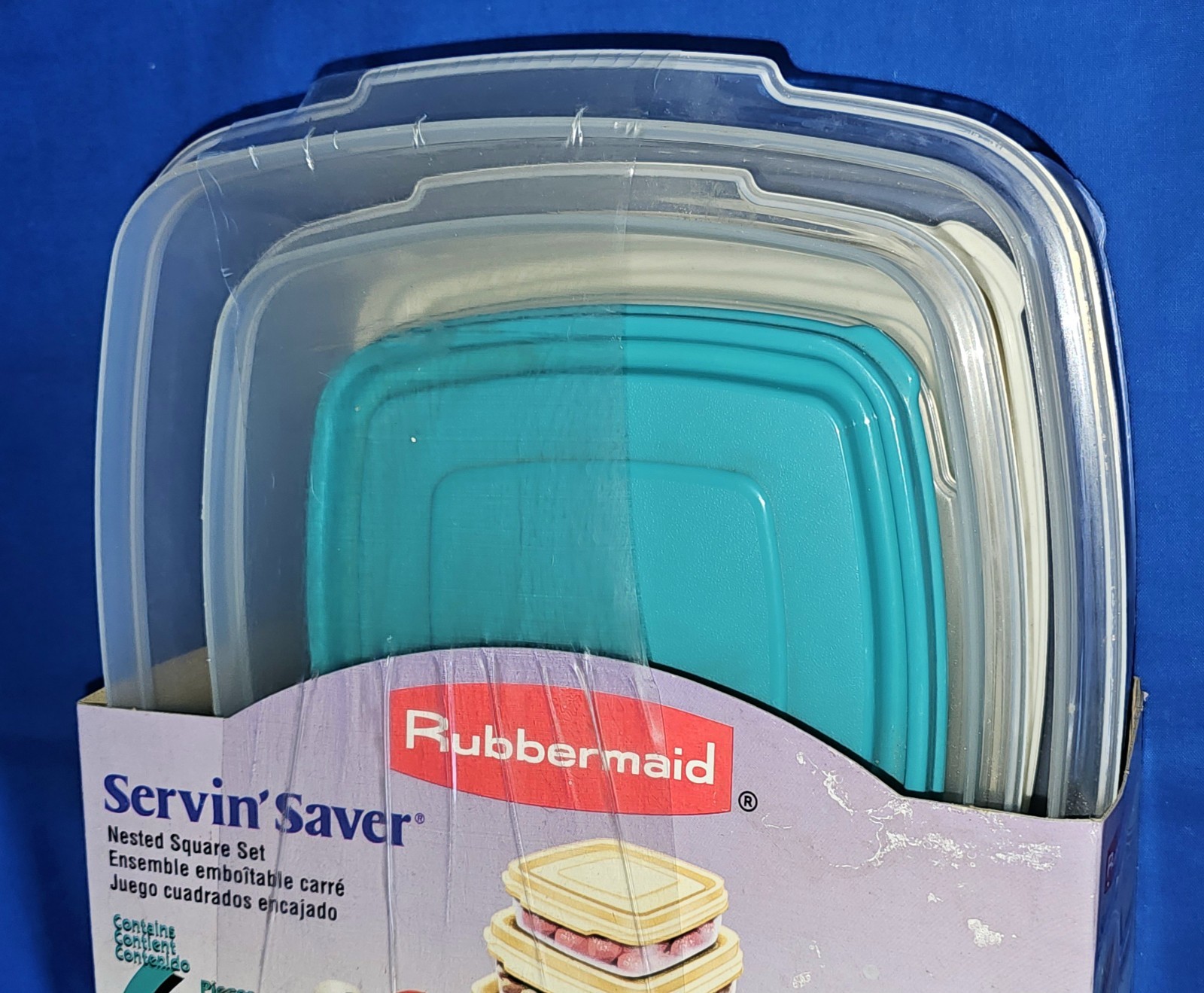 VTG Rubbermaid Servin Saver Nested Square Set NEW Blue Teal Almond 6pc Storage