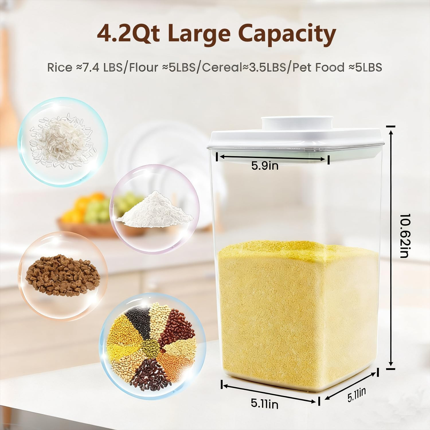 Pop Airtight Food Storage Containers Set with Lids, Large 4.2Qt/4L Food Containe