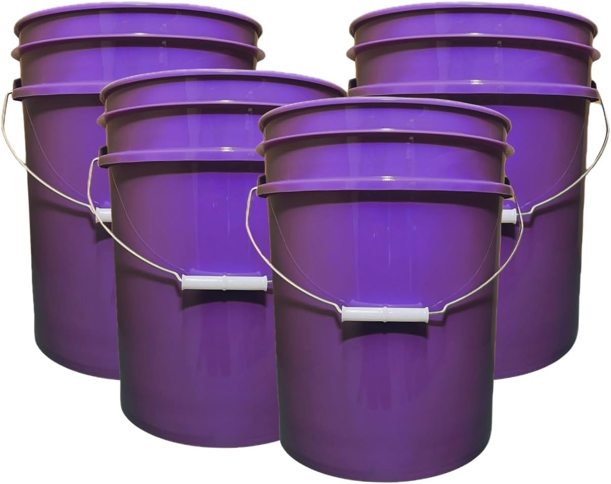 5 Gallon Bucket container, Food grade Made in USA purple color ( Pack of 4)