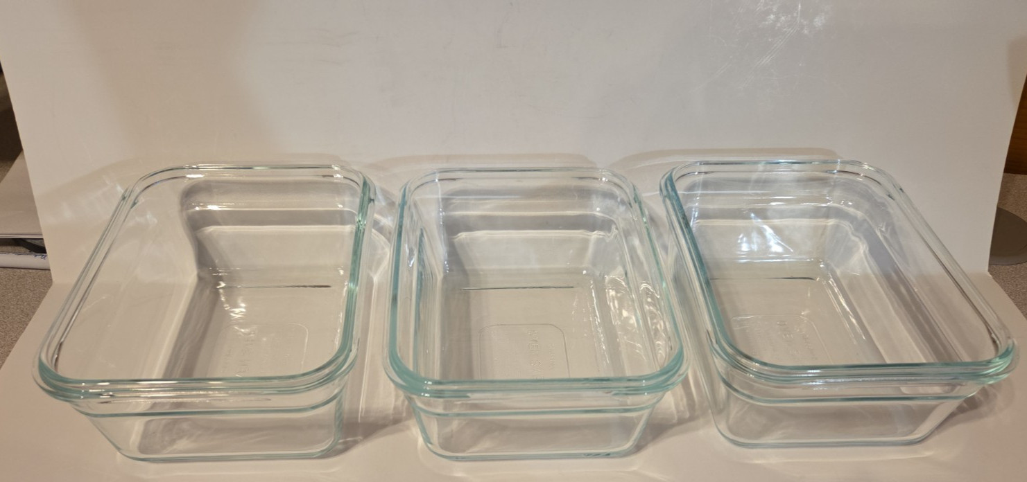 Set of 3 Glasslock Glass Food Storage Containers w/ Snap Lock Lids OCRT-090