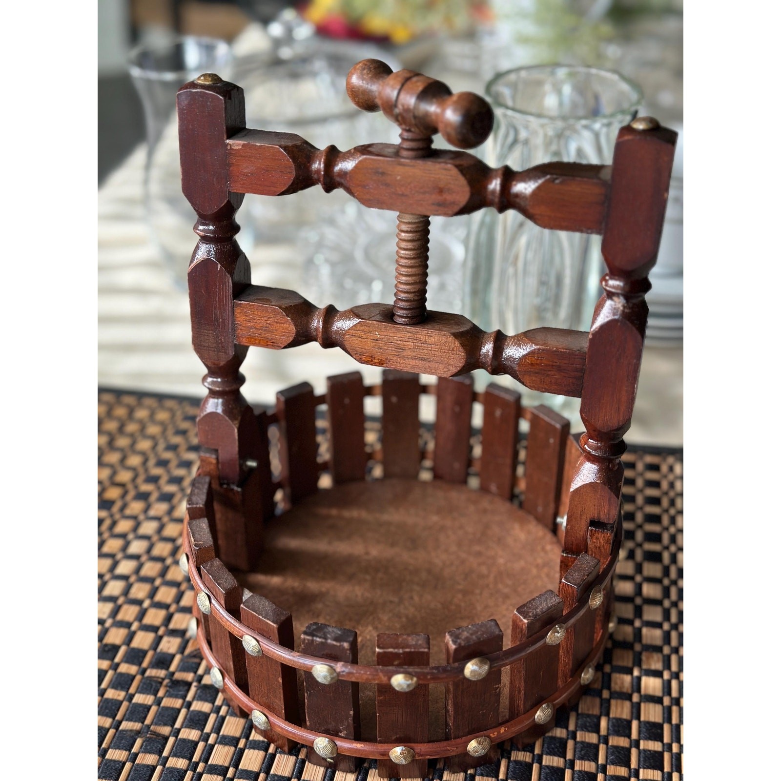 Vintage Mini Wooden Wine Press Rustic Grape Decor Bar Cart Centerpiece