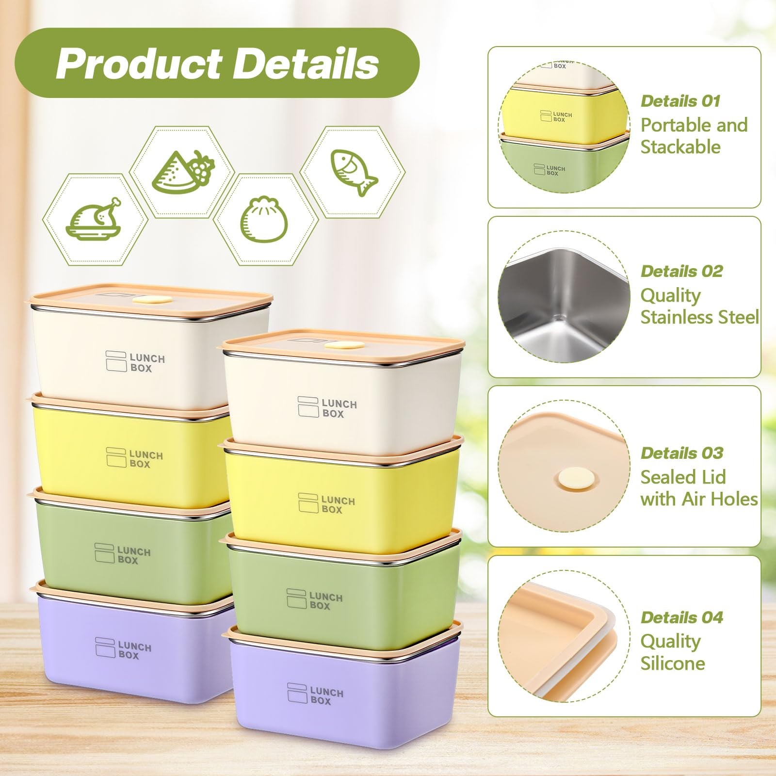 8 Pcs Stainless Steel Food Storage Containers with Lids 20 oz Metal Snack Con…