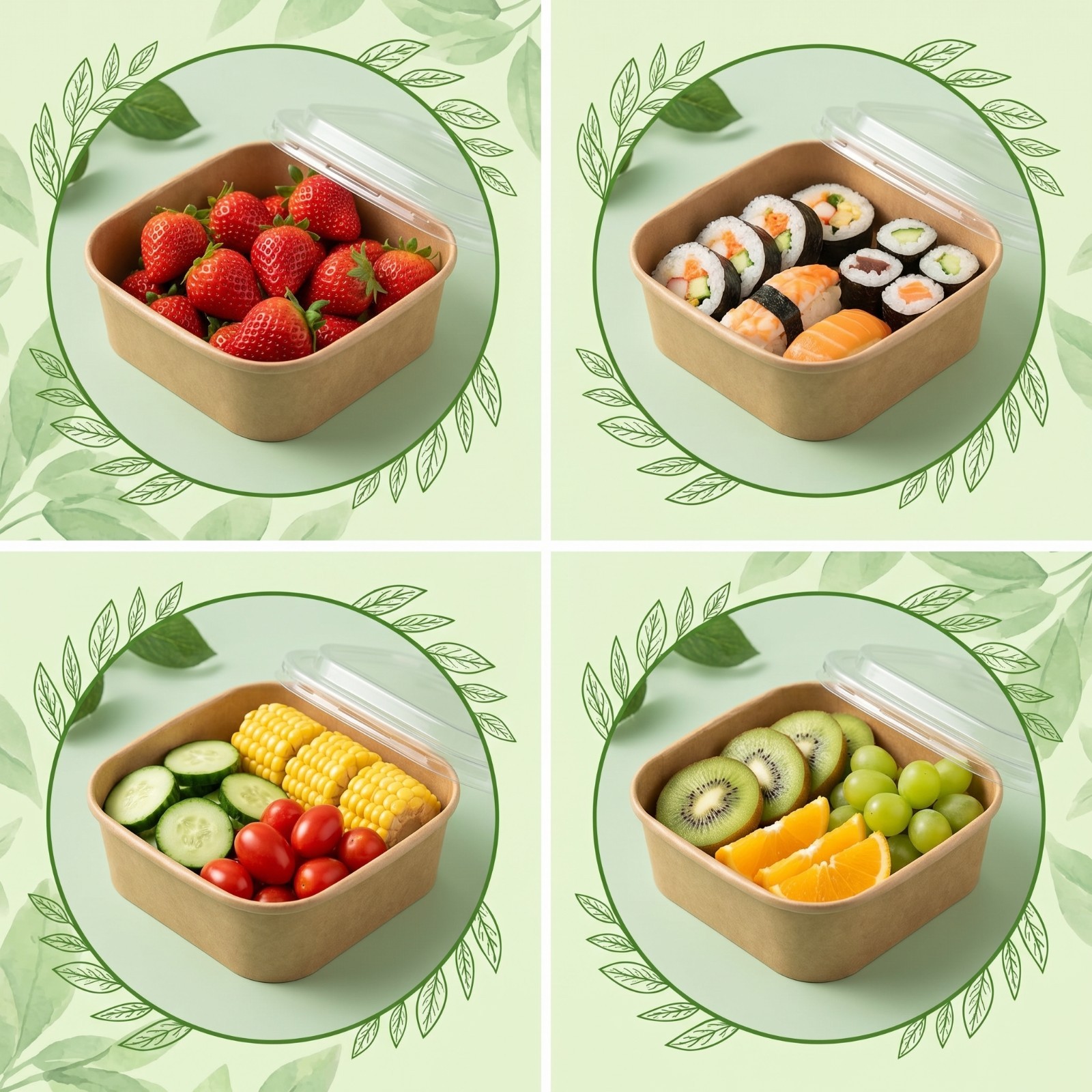 100pcs Square Kraft Paper Salad Bowl(16-48oz)Meal Prep Bowl.Lid Sold Separately