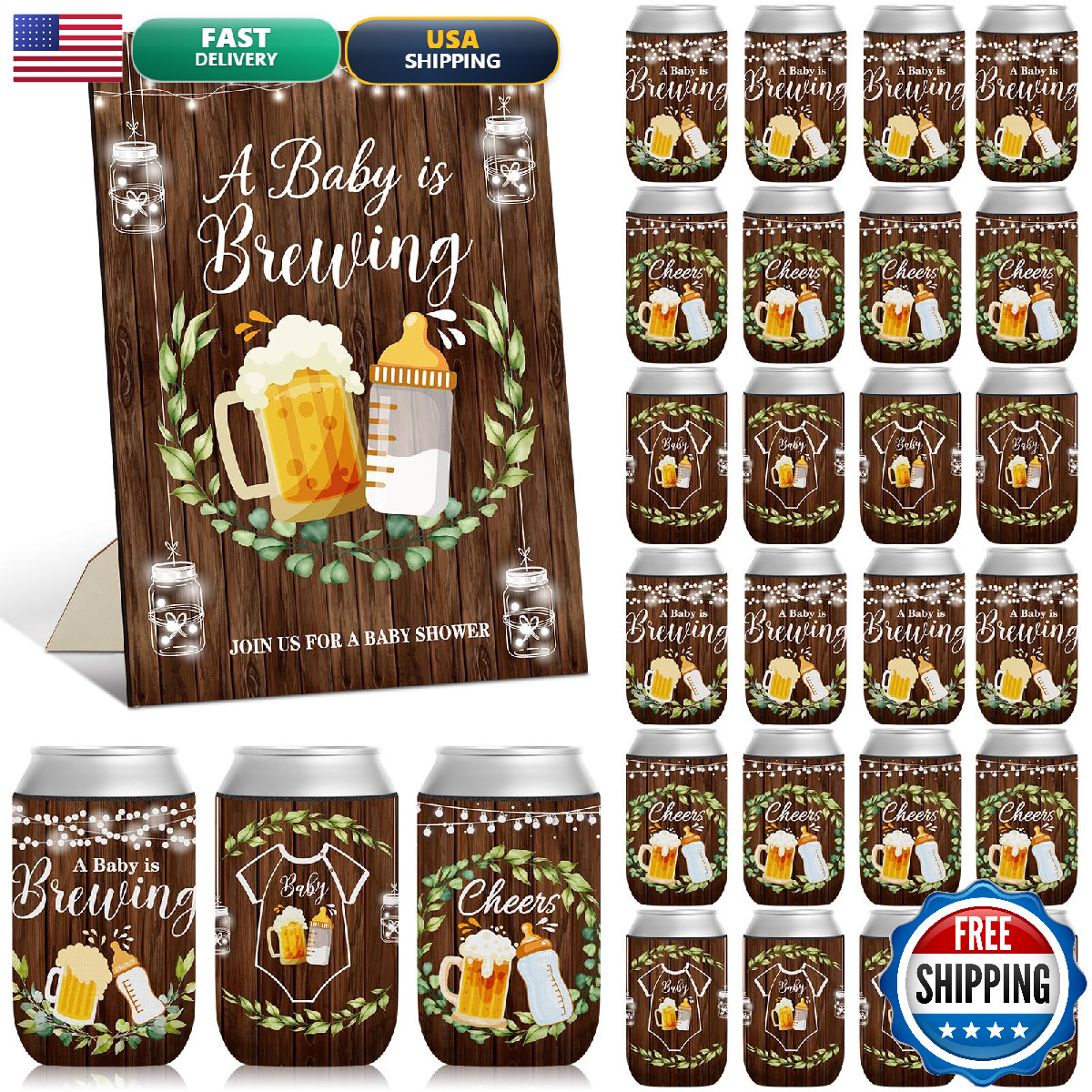 Silifine 37 Pcs A Baby Is Brewing Baby Shower Party Favors Brewing Beer Can
