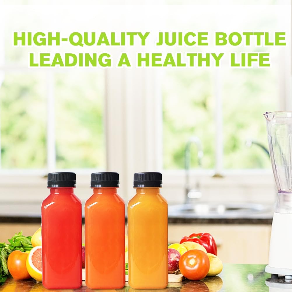 Plastic Juice Bottles with Caps 12Pcs -12oz Reusable Juice Containers with Ta…