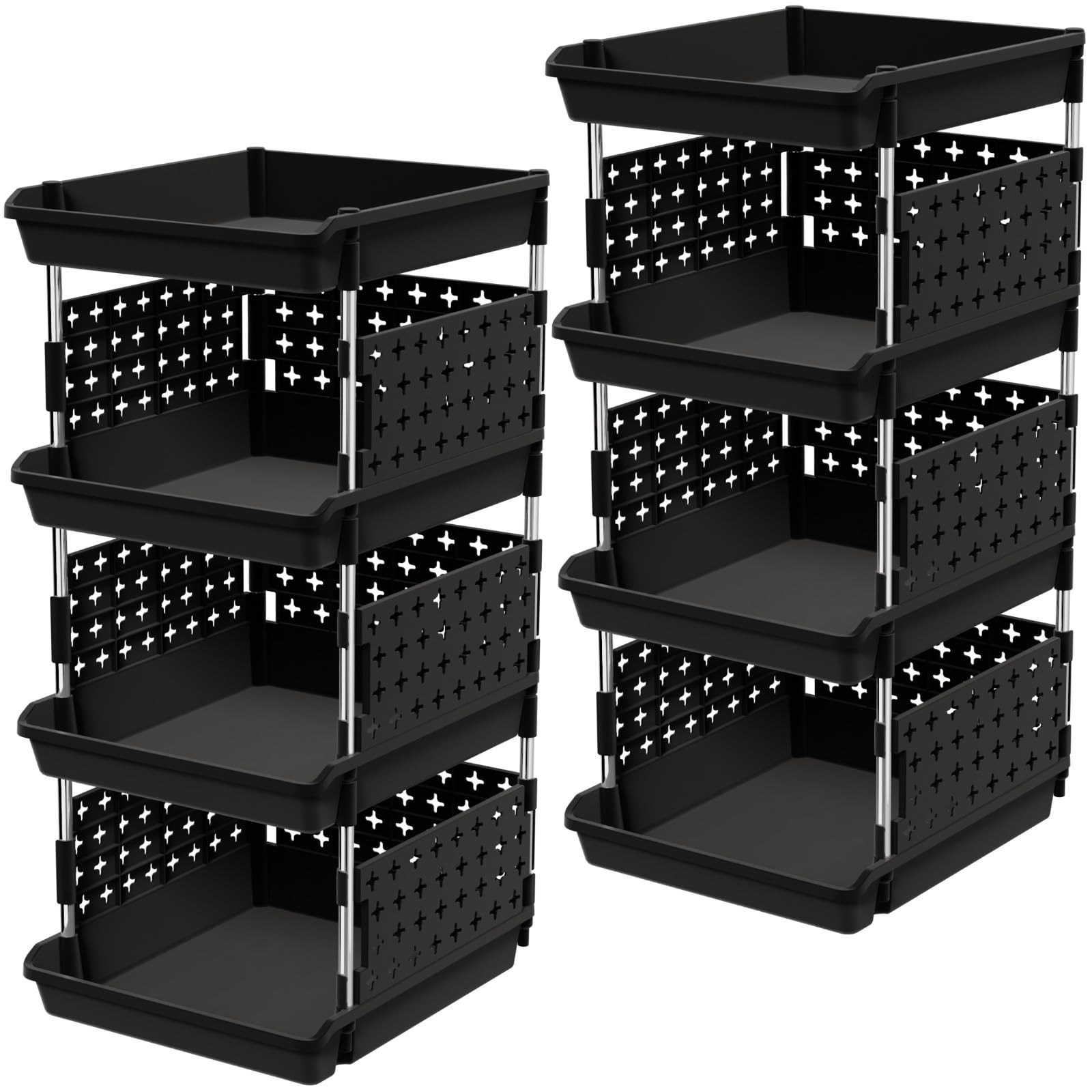 Stackable Plastic Storage Bins, 4 Tier Organizer for Kitchen, Pantry & Bathroom