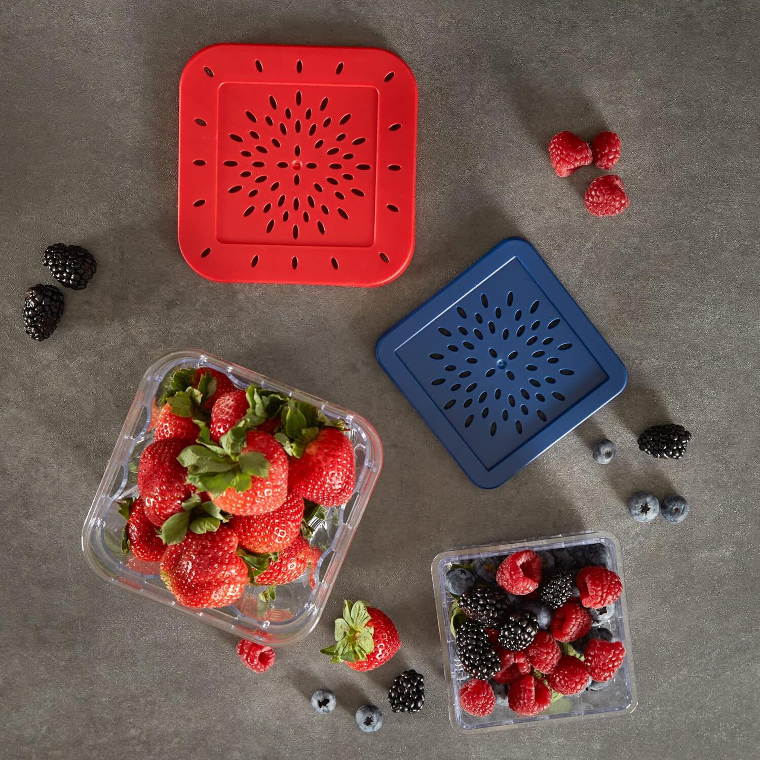 RSVP International Reusable Food Storage Collection Berry Keeper Set,Red