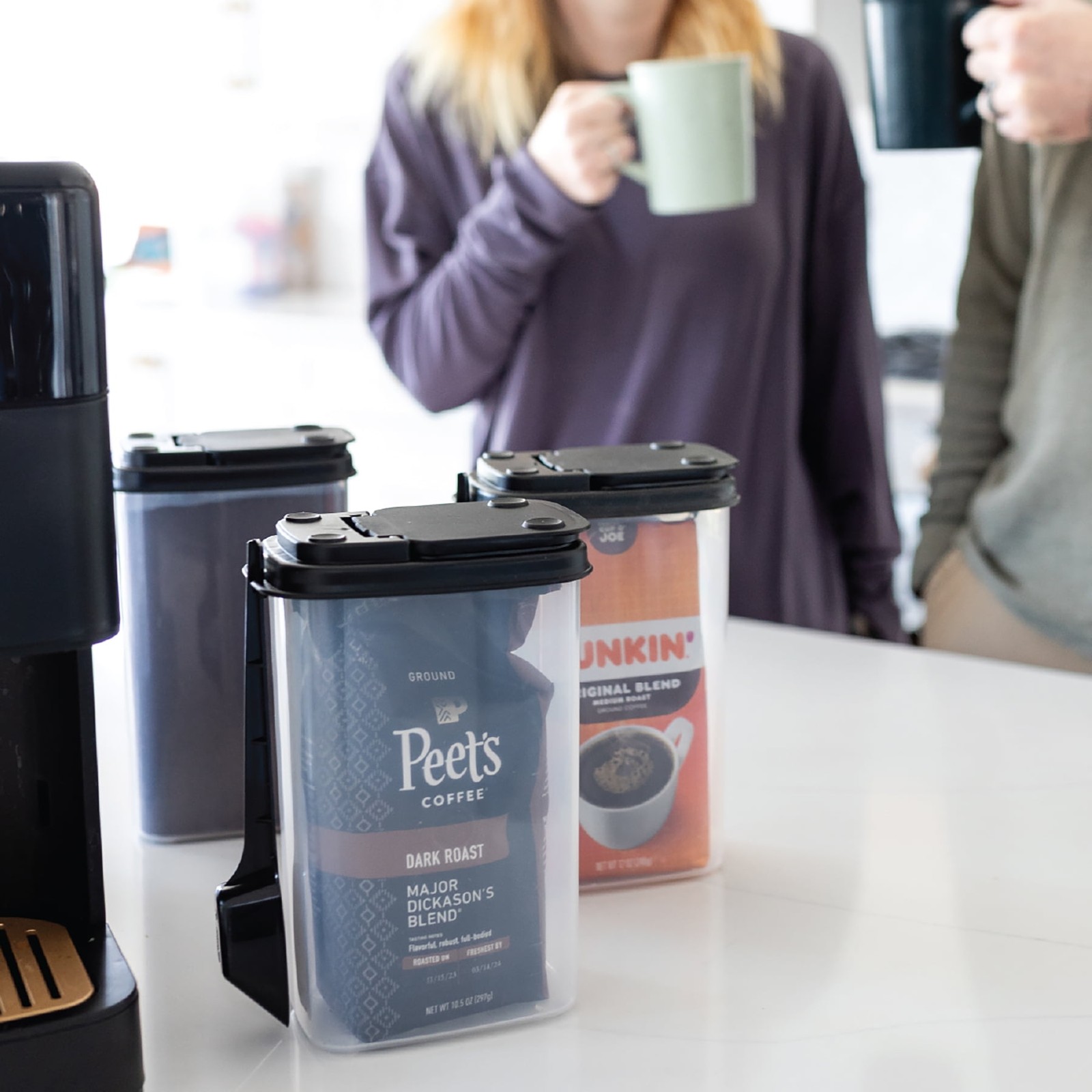 Set of 2, 1.6 Quart Plastic Coffee Canisters with Attached Measuring Scoops
