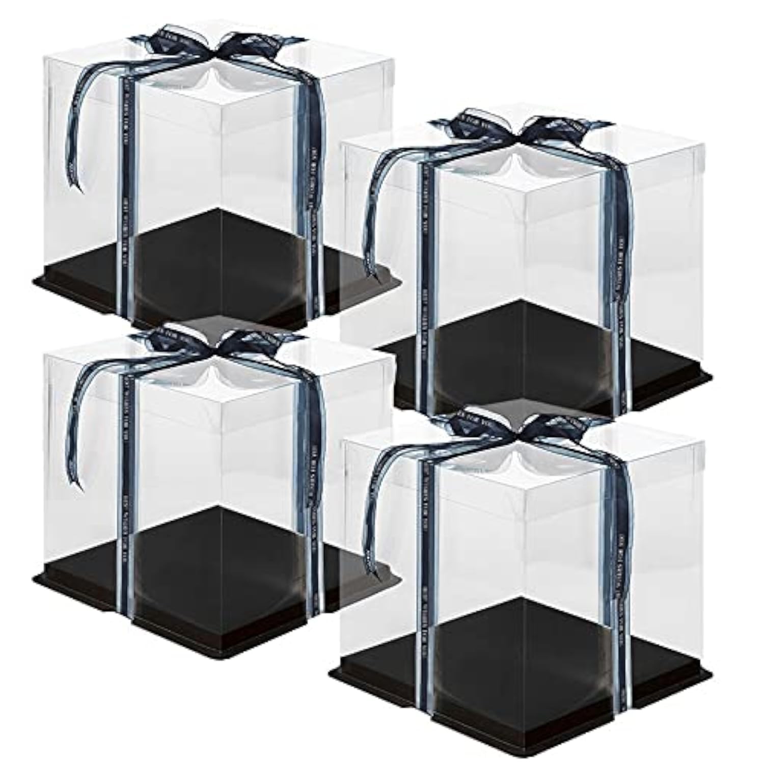 4 Pcs Black 10 Inch Clear Tall Cake Gift Box Transparent Display Ribbon