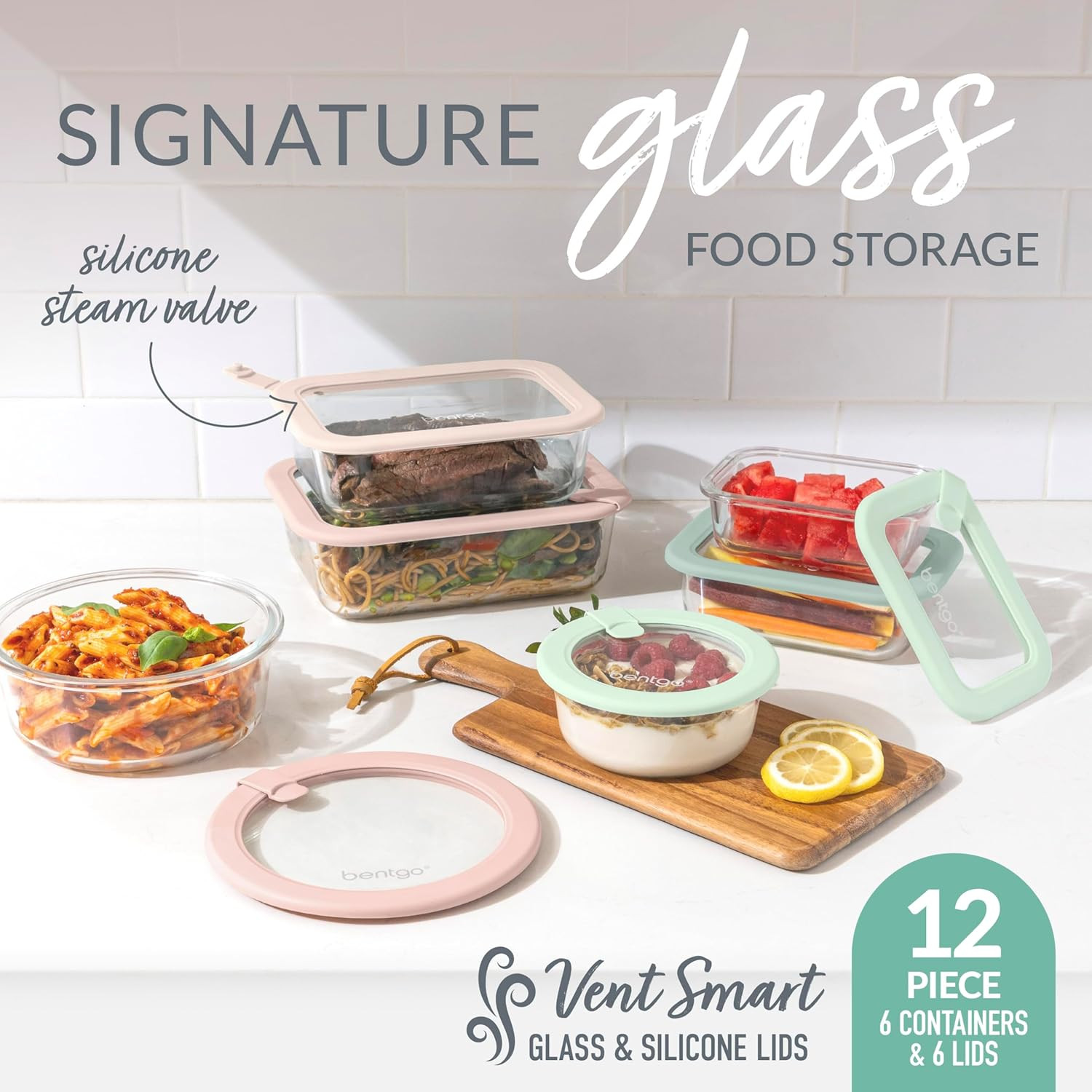 Bentgo Signature Leak-Proof Glass Food Storage – 12-Piece Set, 1-Compartment Mea