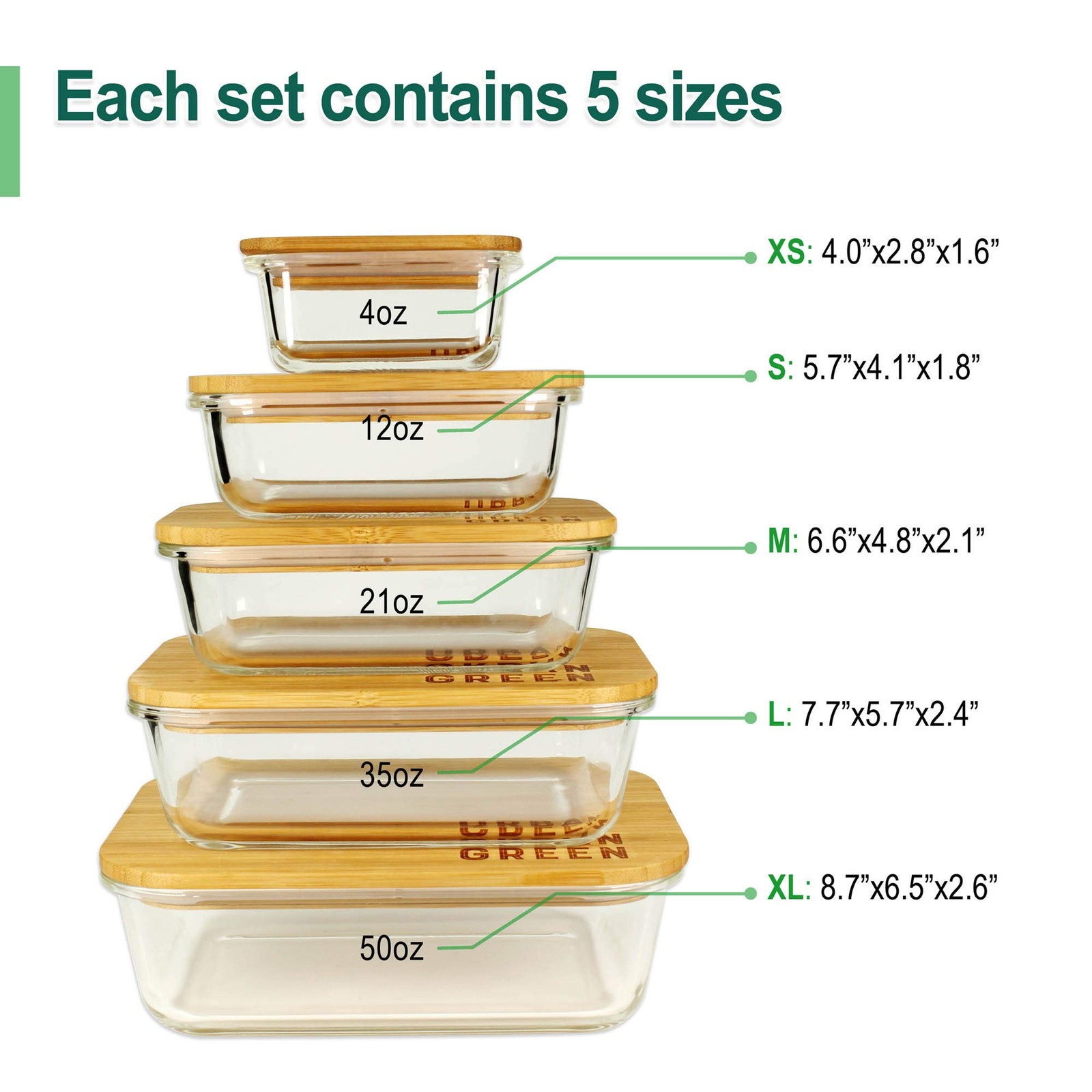 Urban Green Glass Containers with Bamboo Lids, Meal Prep Glass Food storage C…