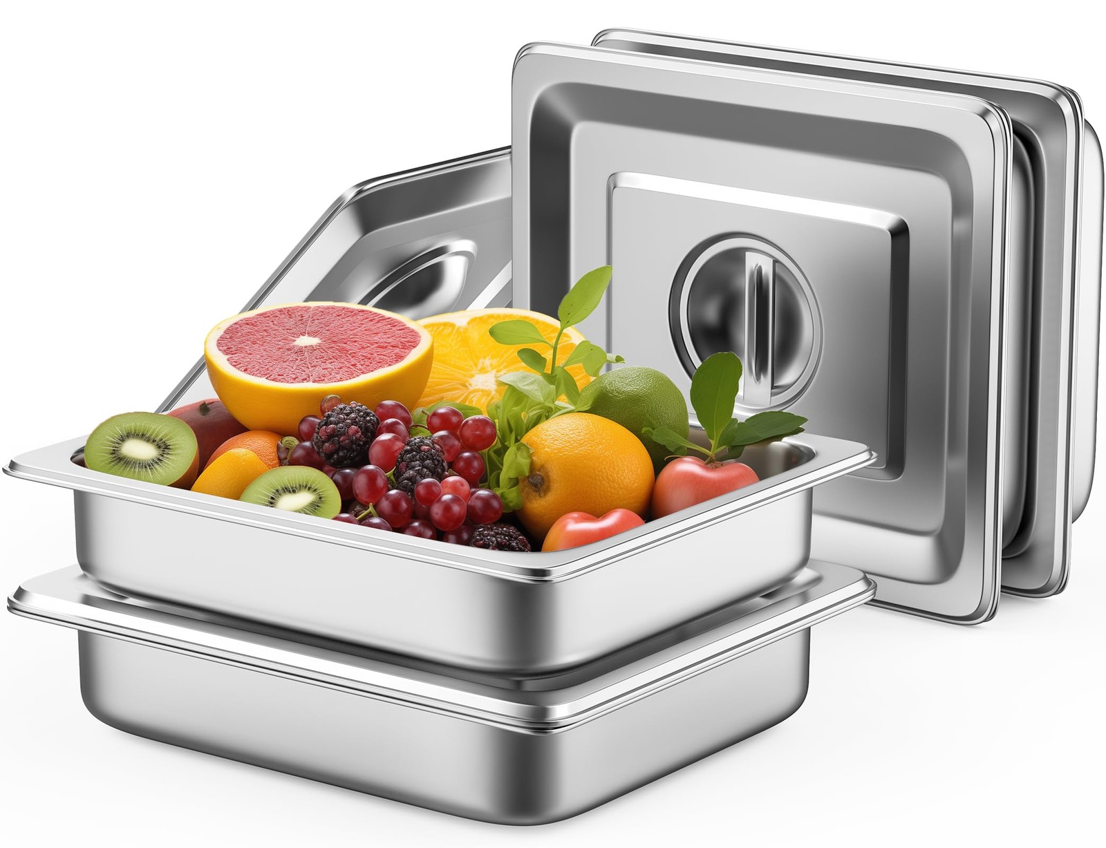 4 Pack Hotel Pans with Lids, 1/2 Size 2.5″ Deep Stainless Steel Steam Table P…