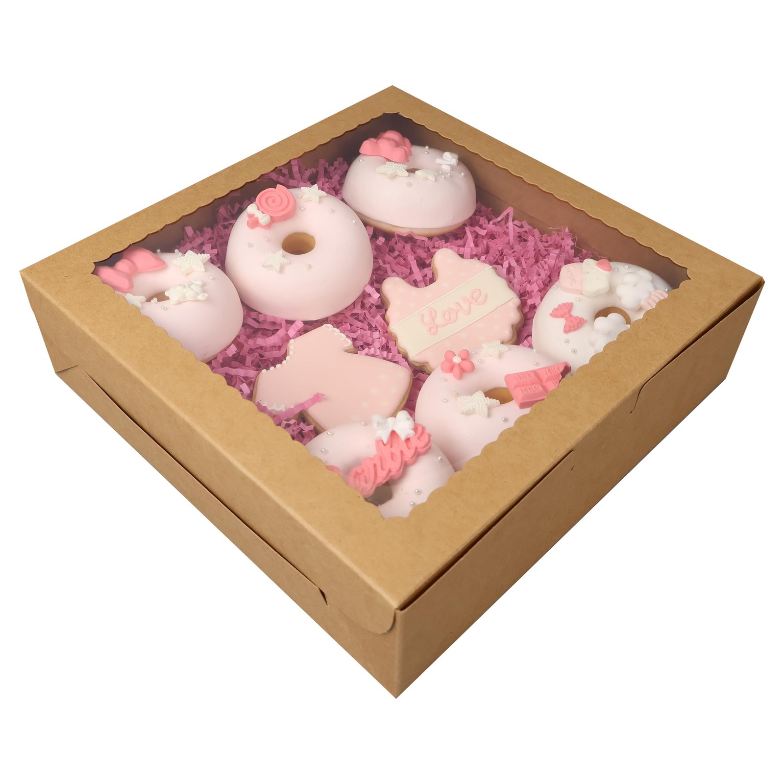 12 PCS Brown Pie Cookie Bakery Dessert Treat Box With Window 9x9x2.5 Inch