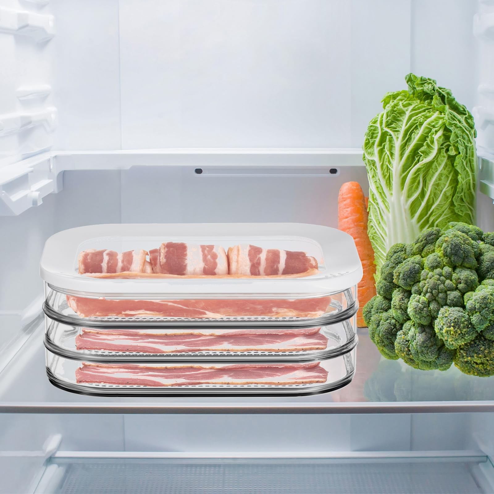 Tioncy 17oz Deli Meat Container for Fridge Modula Rounded white and clear