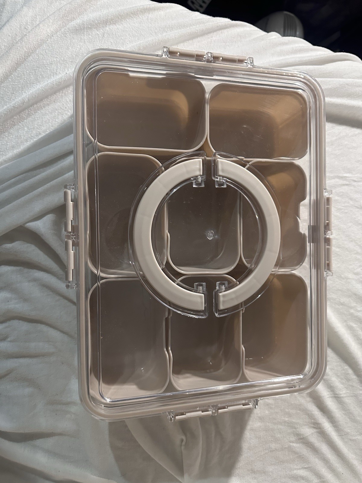 Rectangular Plastic Snack Container Set 8pcs Clear Beige Handle Snap Lid