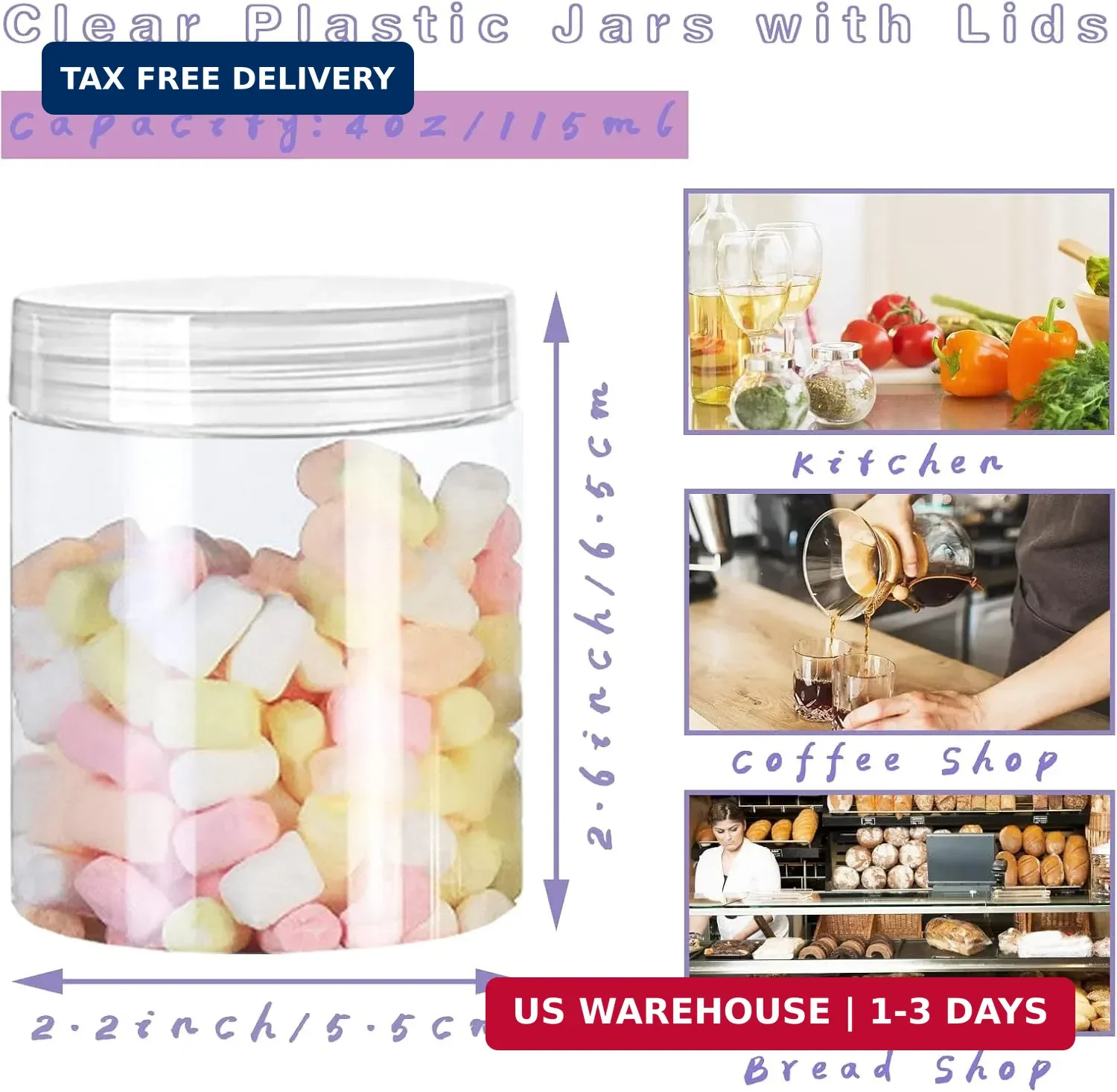 20 Pack 4oz Clear Plastic Jars with Lids,115ml Wide-Mouth Refillable Storage Con