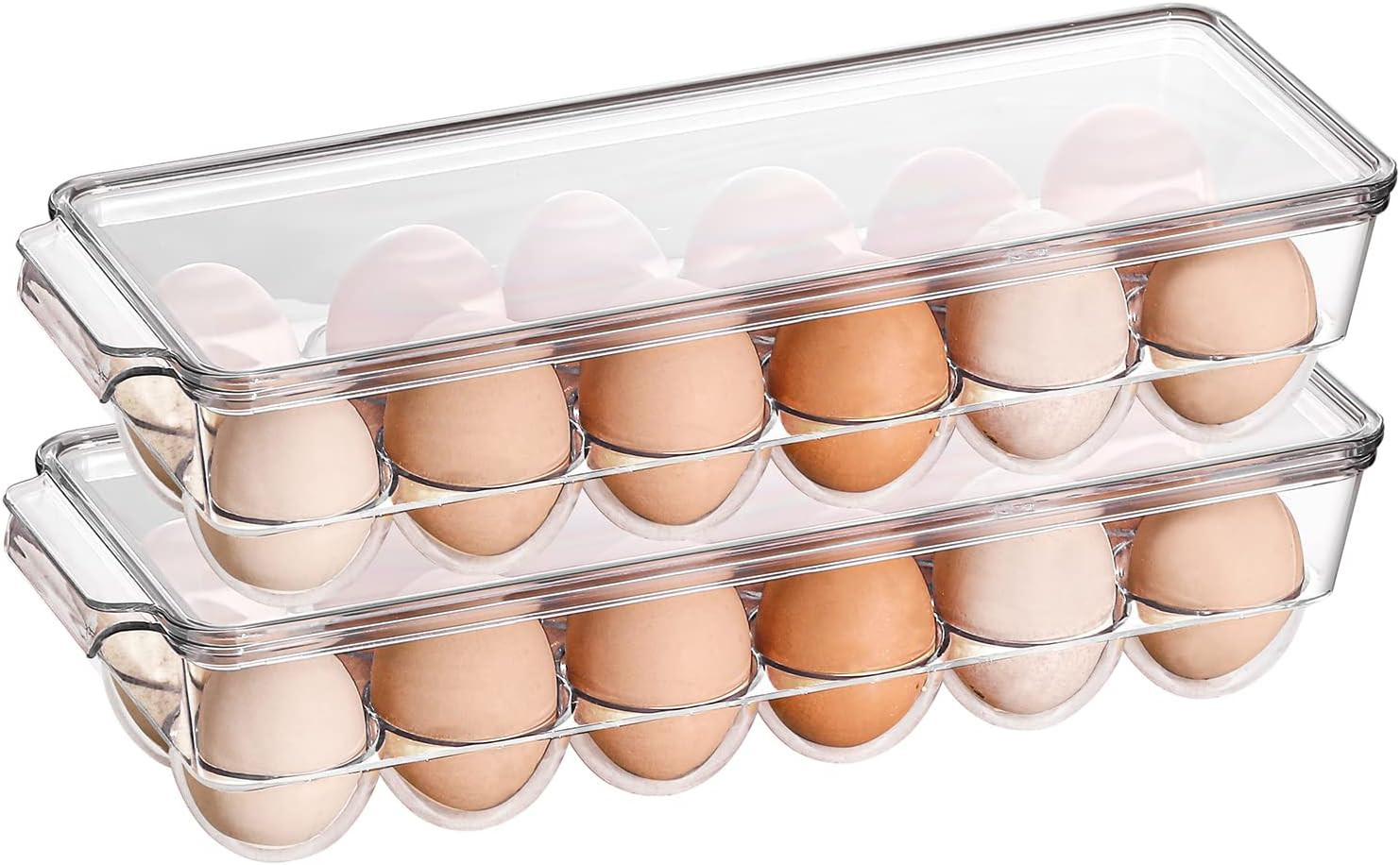 2 Pack Egg Holder for Refrigerator, Plastic Egg Storage Container, Fridge Egg Or