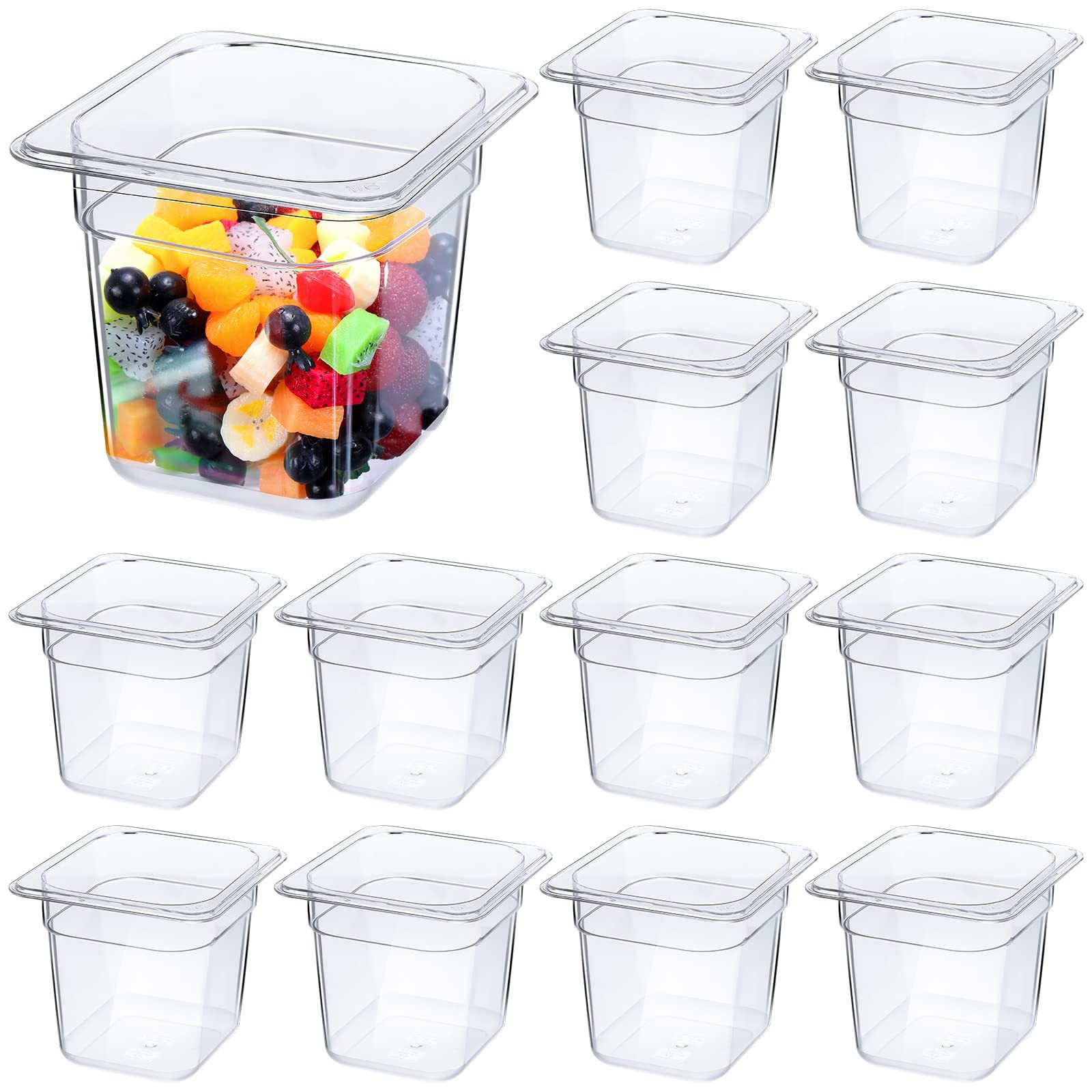 Yinder 12 Packs Plastic Clear Food Pan 1/6 Size Stackable Polycarbonate Pan with