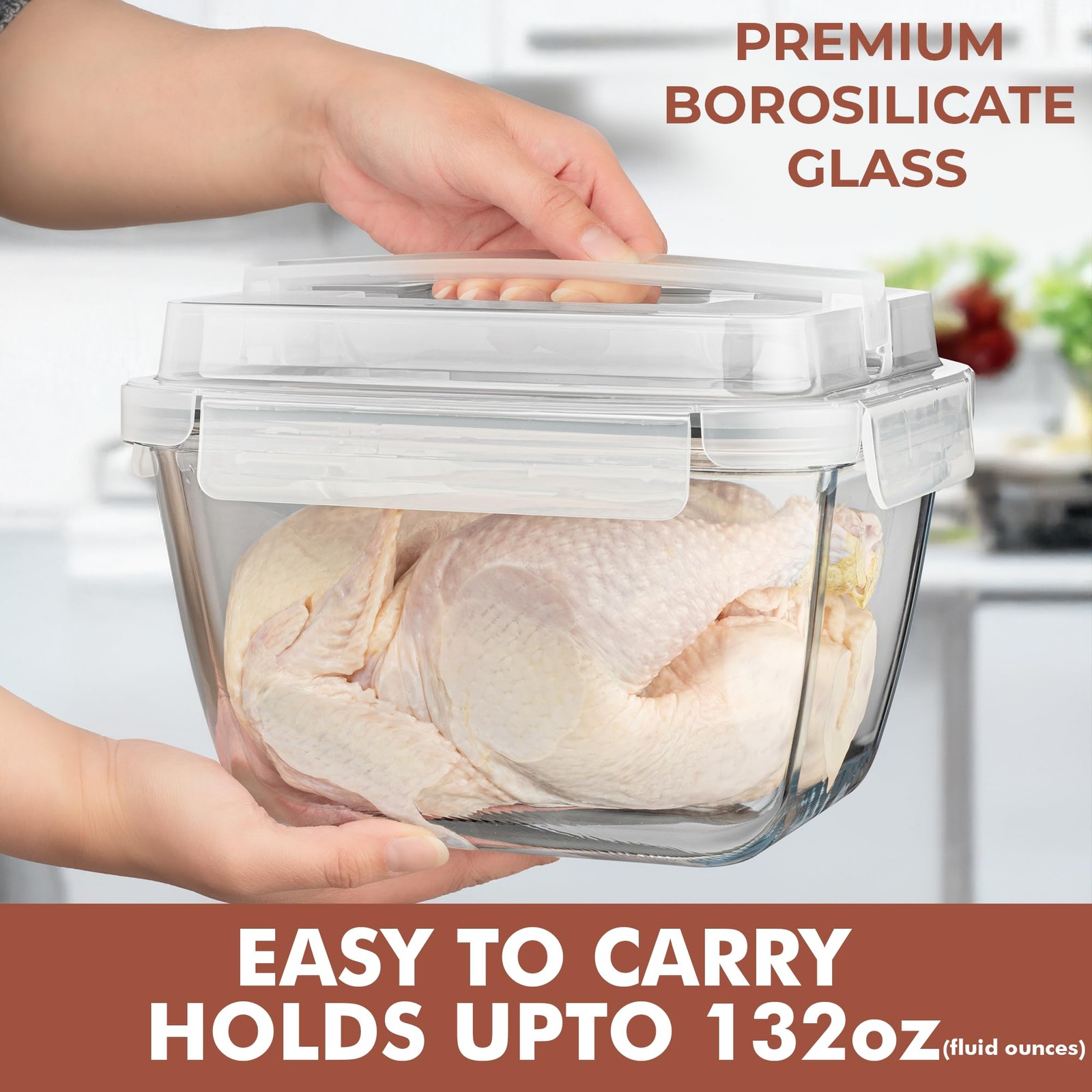 Glass Food Storage Containers 17 Cups 132 Oz 3900ml Leakproof BPA-Free Oven Safe