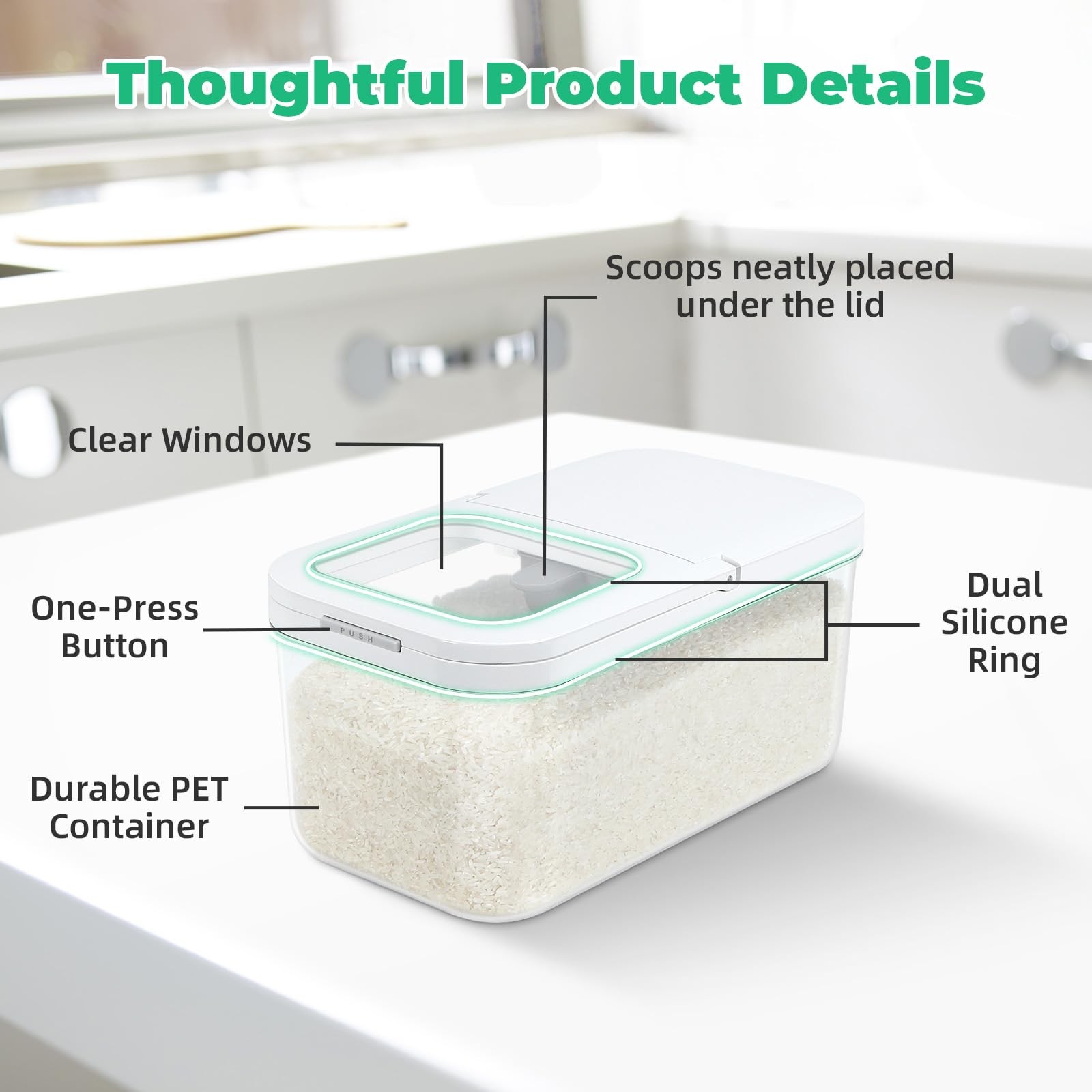 TBMax Rice Flour Storage Container with Automatic Flip-up Lid 13 Lbs | Clear