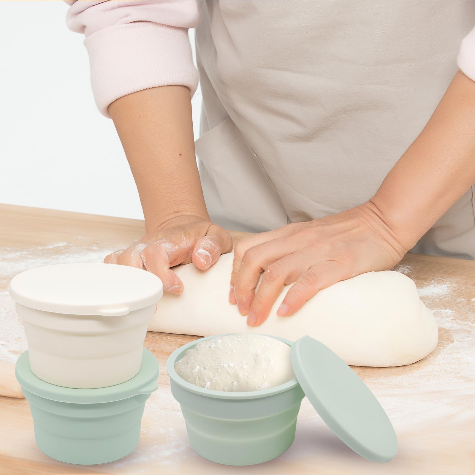 4PCS Pizza Dough Proofing Box – Stackable Silicone Pizza Storage Containers w…