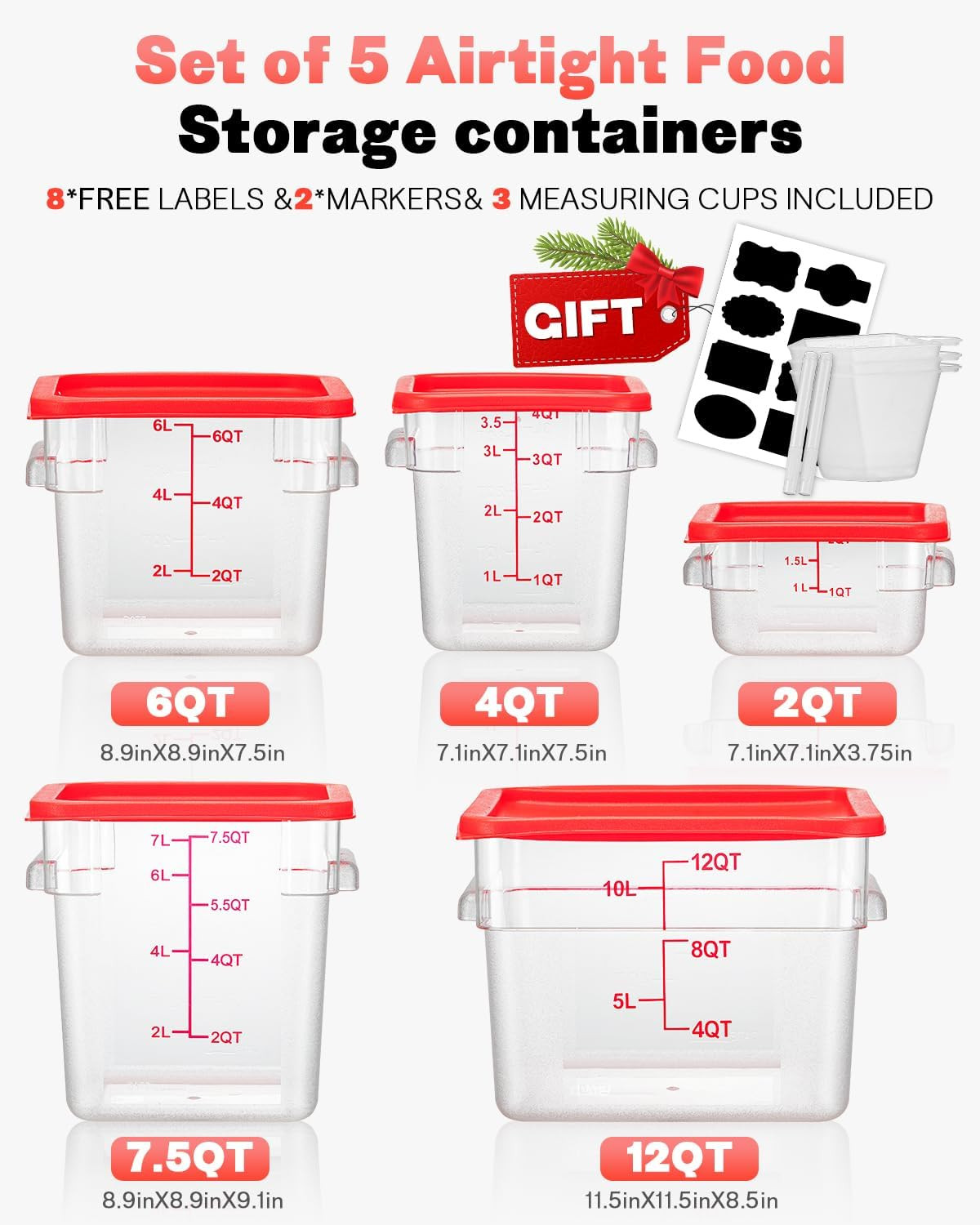 2QT NSF Food Storage Containers: 8 PCS [Food Grade][Hot&Cold Resistant] Commerci