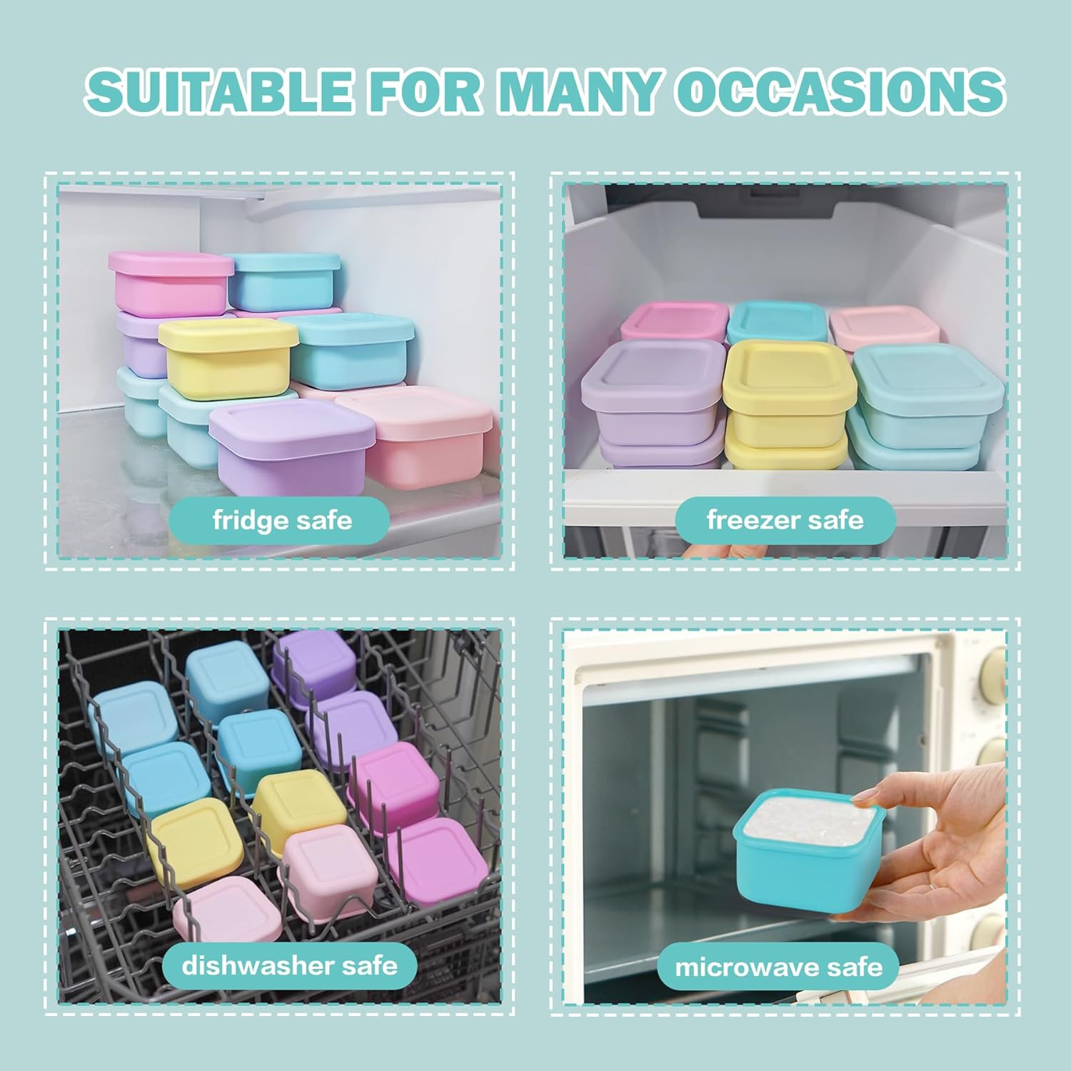 6 Pack 3.5 Oz Silicone Food Storage Containers Leak Proof Food Snack Storage Cub