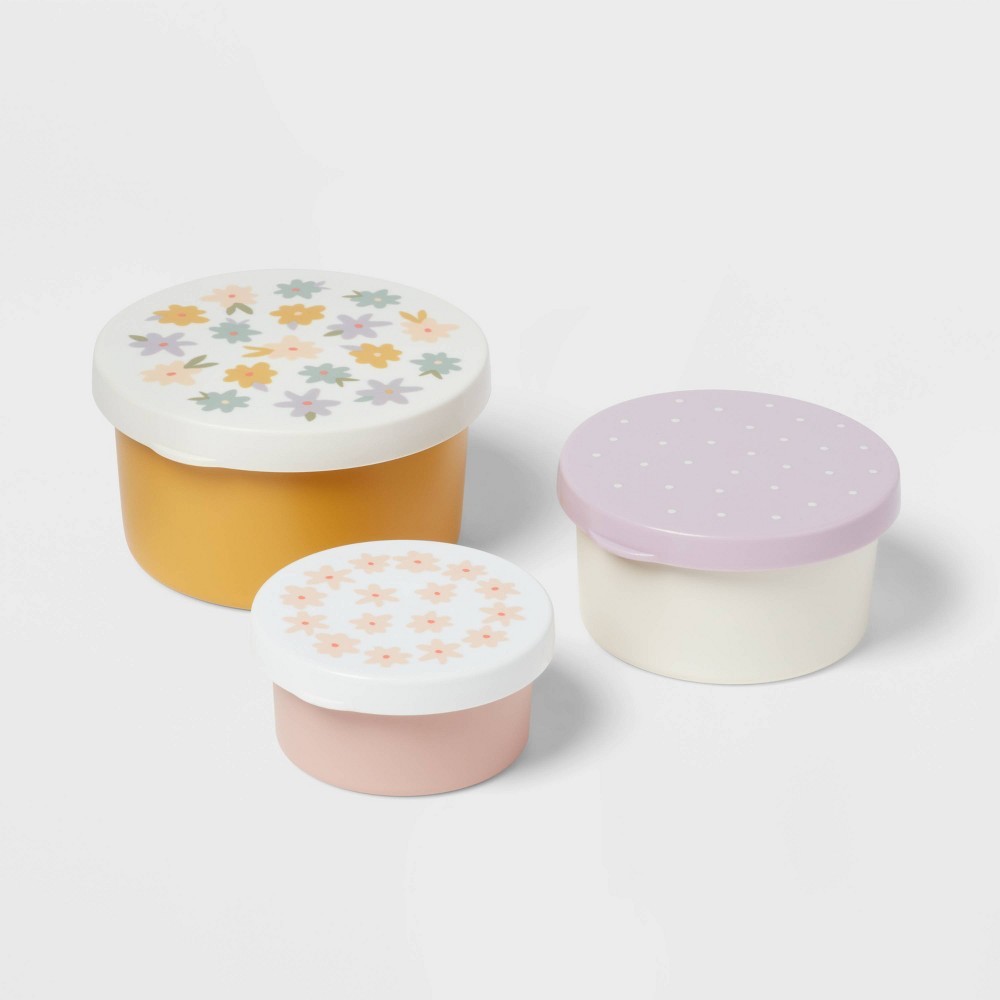 Kids’ 3pk Flowers Single Wall Stainless Steel Round Snack boxes Pink –