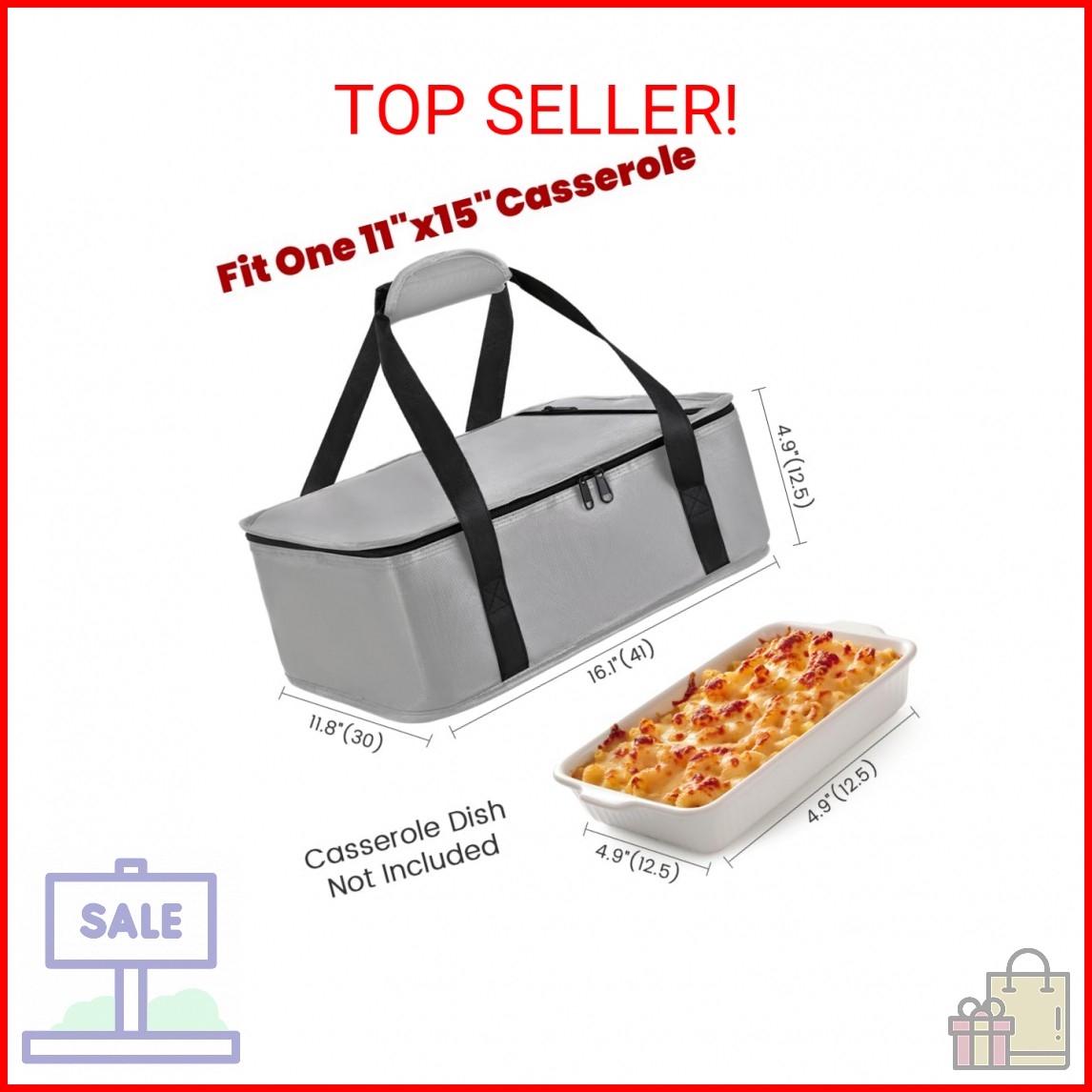 Bodaon Insulated Casserole Carrier Bag, Fits 9″x13″ and 11″x15″ Baking Dish with