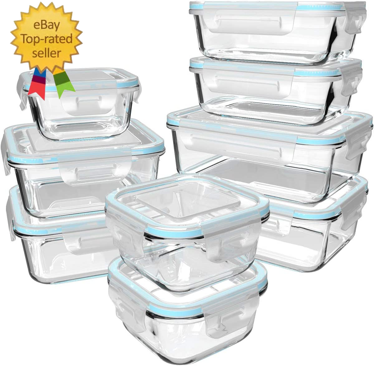 18 Piece Glass Food Storage Containers with Lids, Glass Meal Prep Containers, Fo